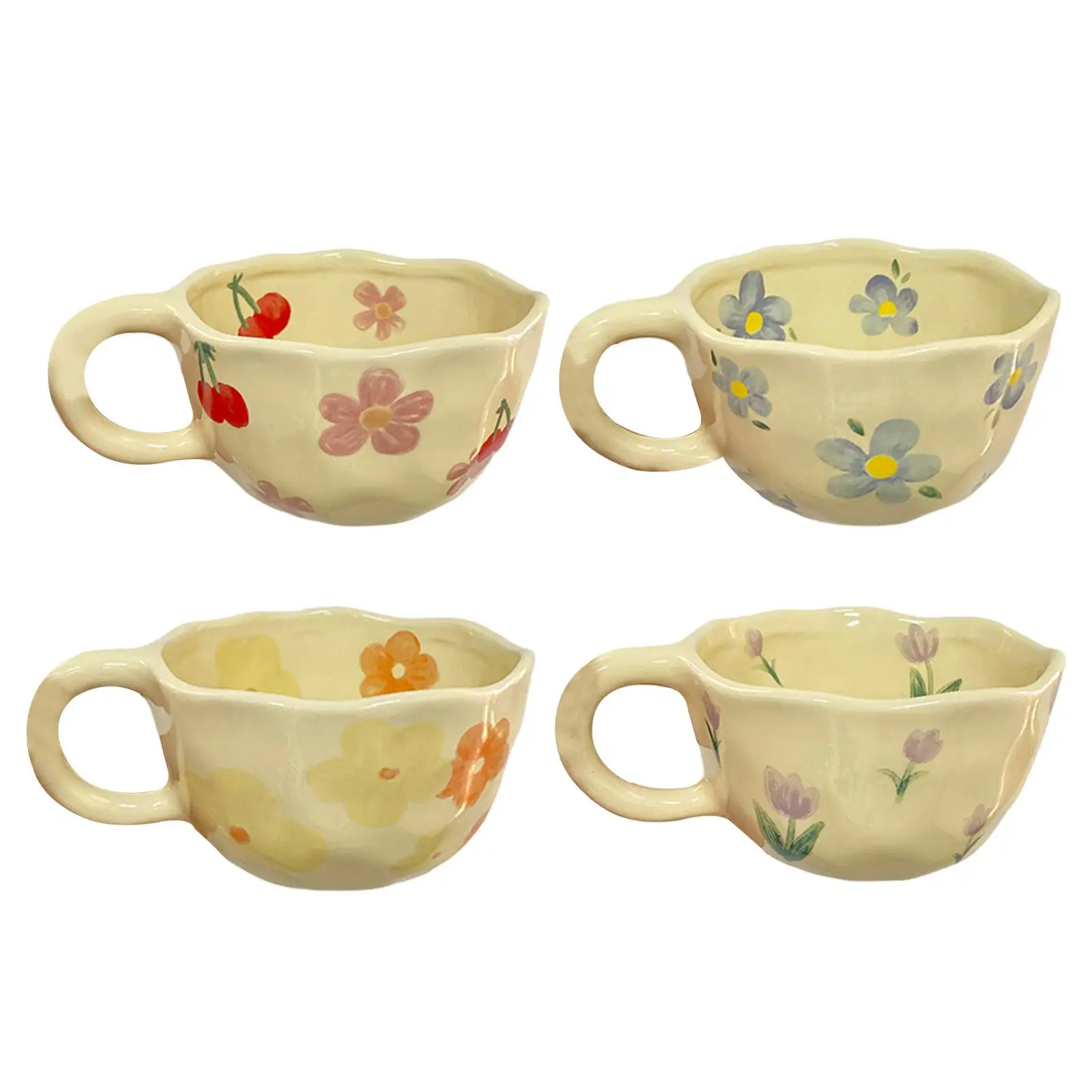 Irregular Flower Milk Tea Cup, Coffee Mug with Flower, cup Comfortable Grip