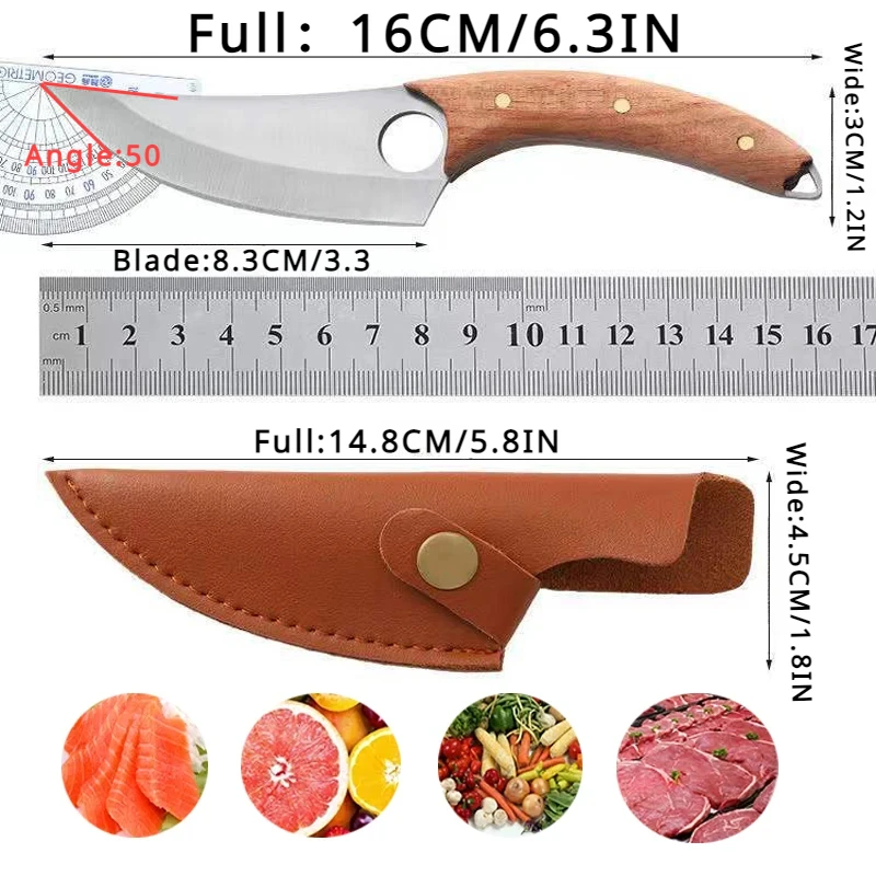 Description Picture 6 of itemBoning Knife Meat Cutting Fruit Knives Wooden Handle Hnadmade Forge Knife Multifunctional Kitchen Knife with Knife Cover