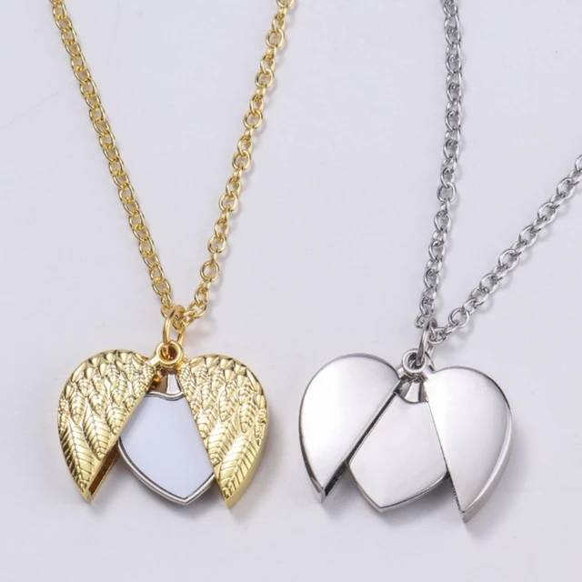 DIY Sublimation Necklace Pendant Angel Wings Rectangle Shape Sweater Chain  Gift