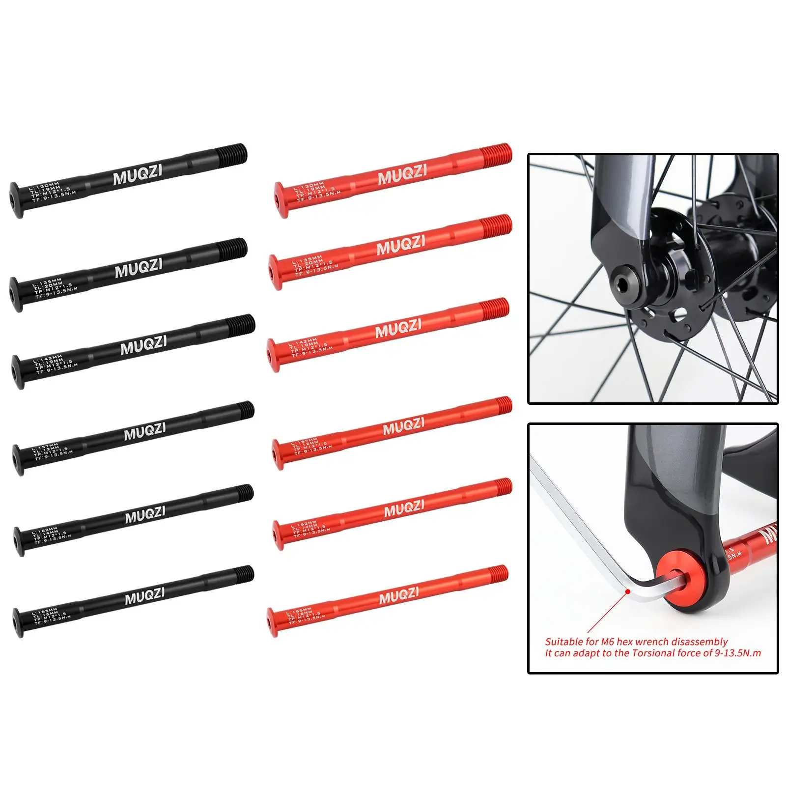 Bike Front Fork Axle, Aluminium Alloy Front Hub Tube Shaft Skewers Thru Axle Quick Release Bicycle Parts