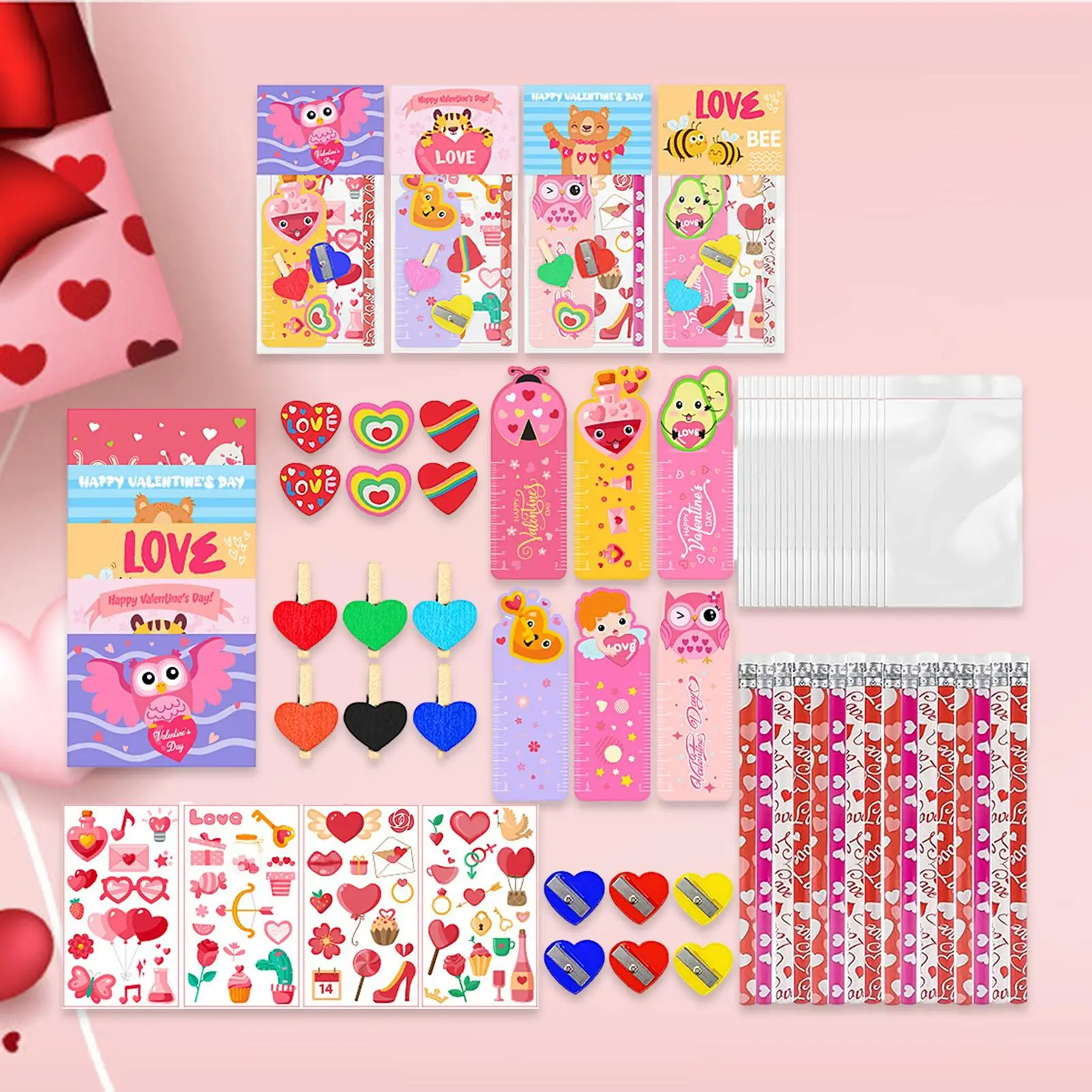 Assorted Valentines Stationery Set Valentine`s Day Party Favors Exchange Gift Supplies for Girls Friend Children Student Teacher