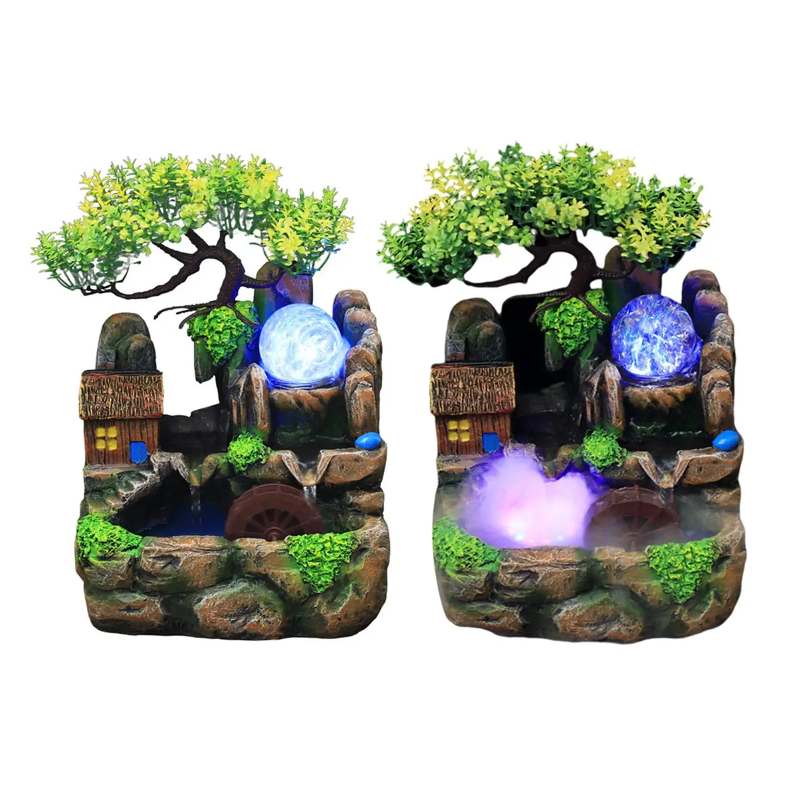 Resin Waterfall Fountain Rockery W/LED Illuminated   Rocks Crafts Humidifier Gift for Living Room Bedroom home and indoor