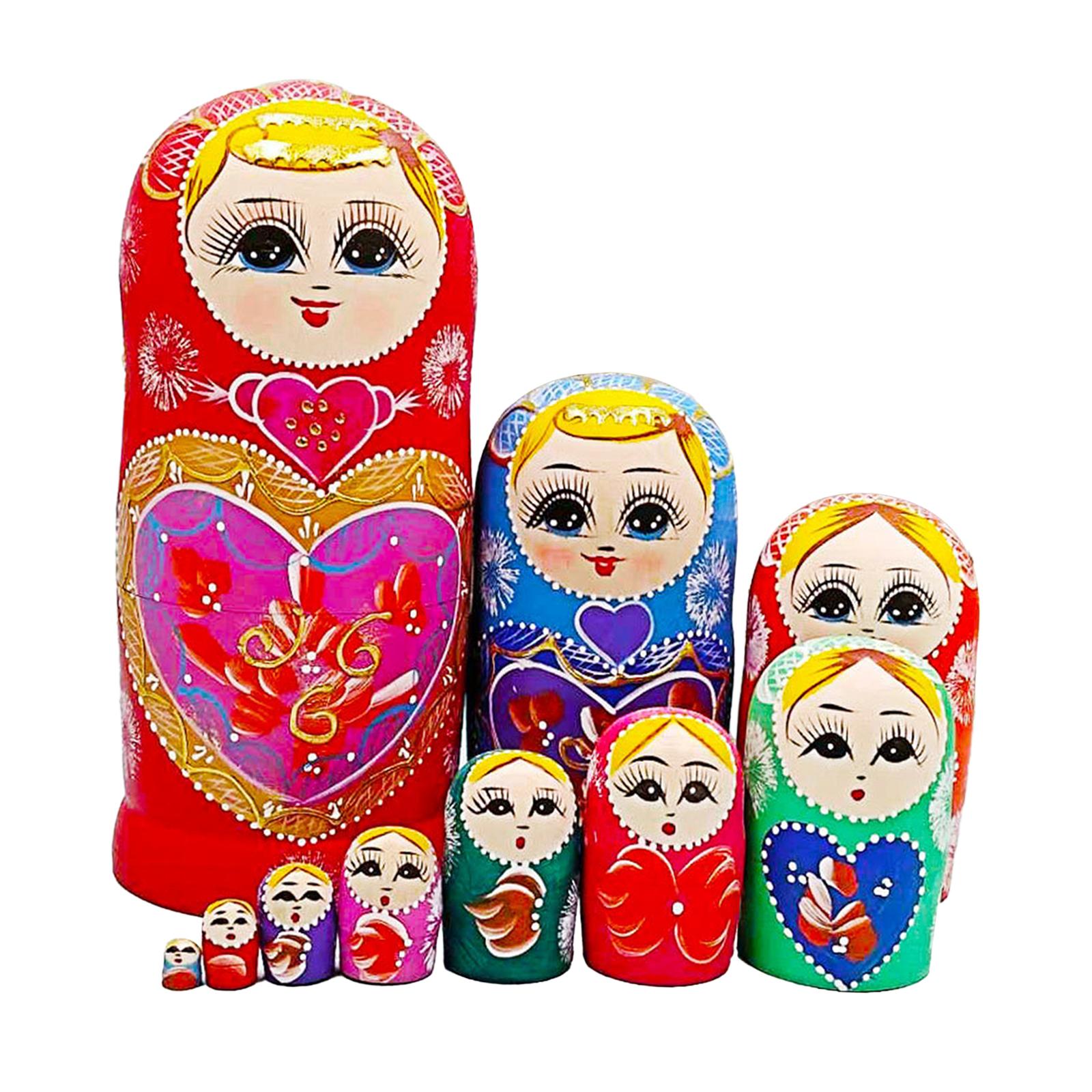 10x Wooden Matryoshka Dolls Holiday Traditional Beautiful Handpainted Decor