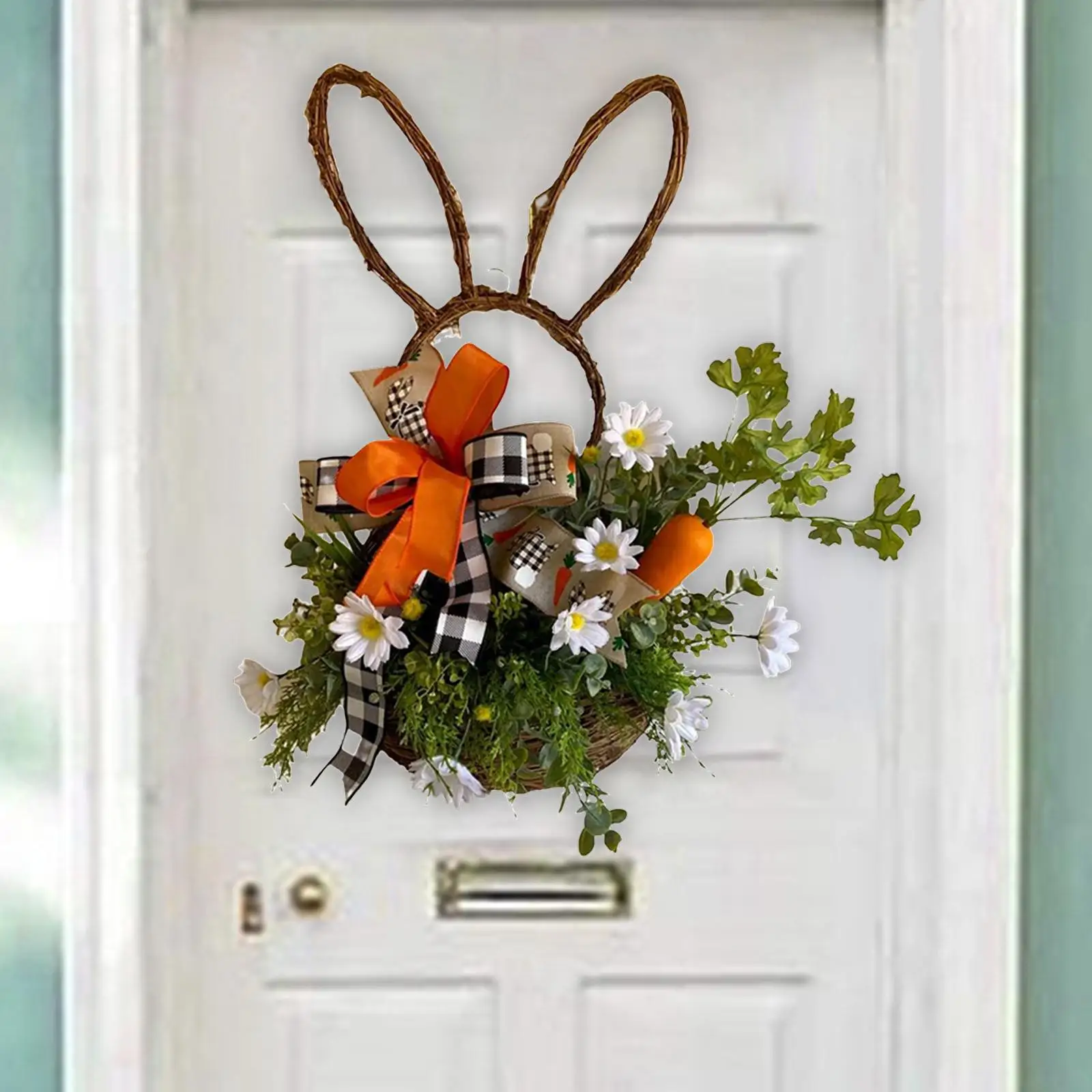 Bunny Easter Wreath Pendants Wall Hanging Green Leaf Wreaths for Indoor Outdoor Decoration Props