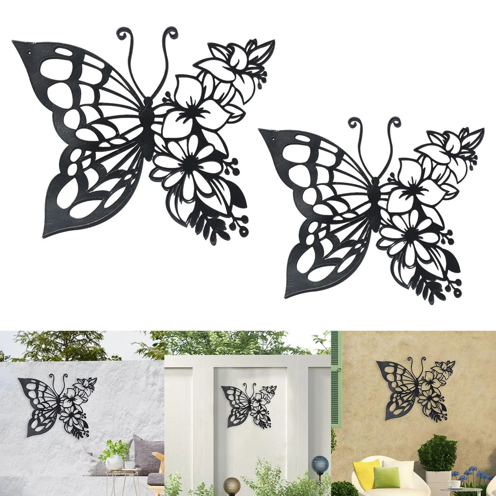 Butterflies Wall Art Figurines Silhouette Wrought Iron Ornaments Hanging Office