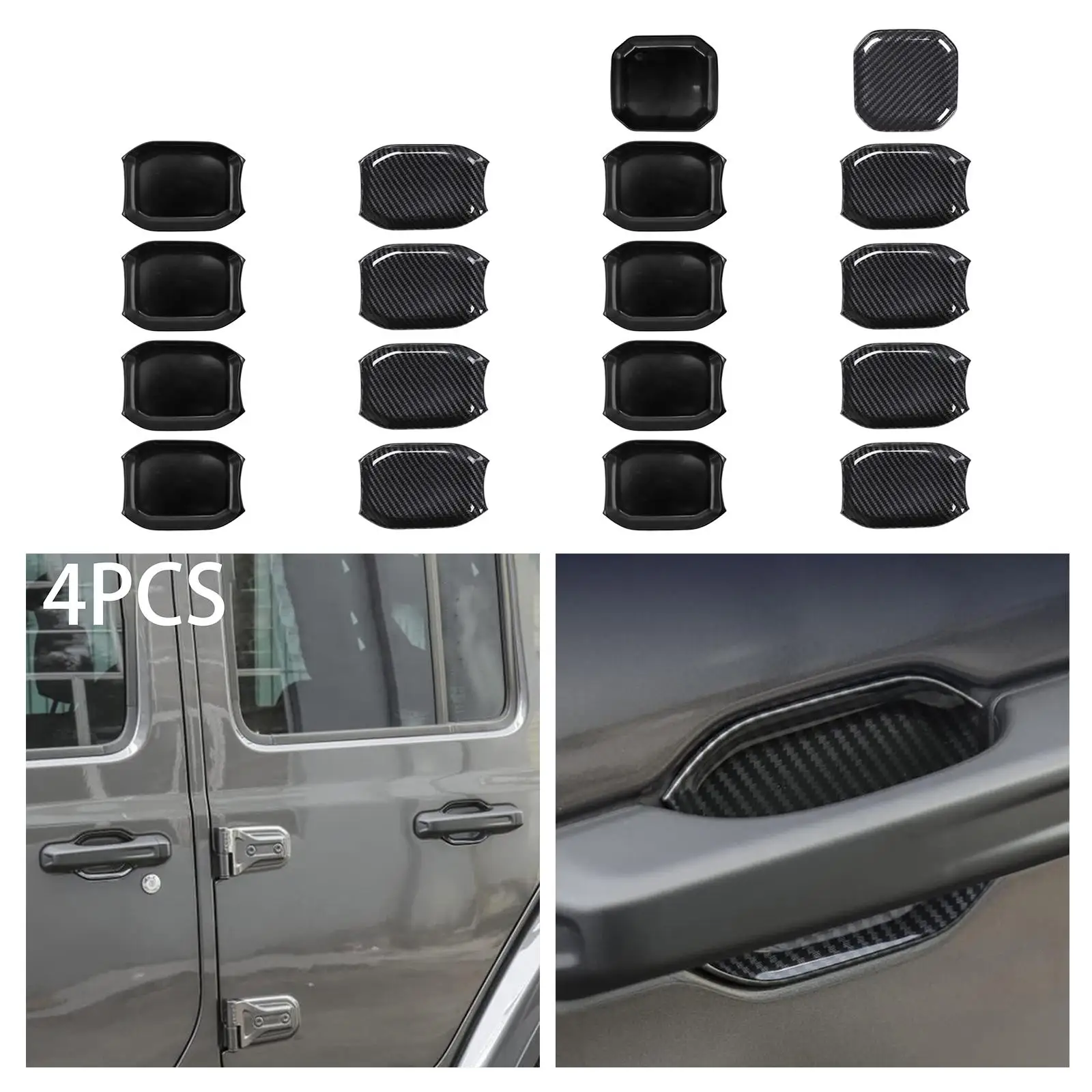 4Pcs Door Handle Cup Scratch Protector Replaces Car Door Handle Bowl Cover Trim Strips for Jeep Gladiator Jt 2018 to 2023
