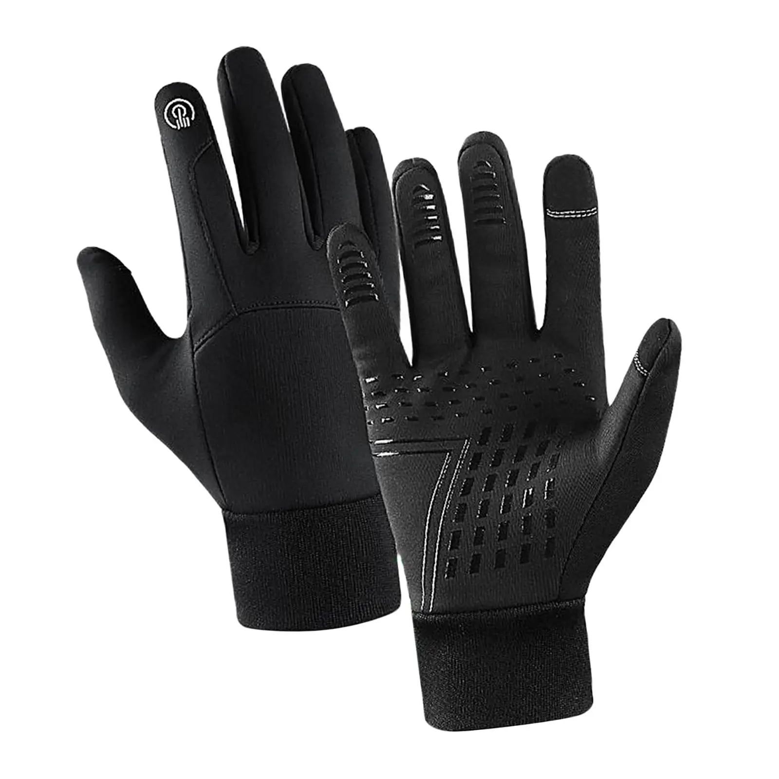 Women Winter Touch Screen Full Finger Anti Slip Palm Thermal Fleece Black Warm Mittens for Skating Gift Outdoor