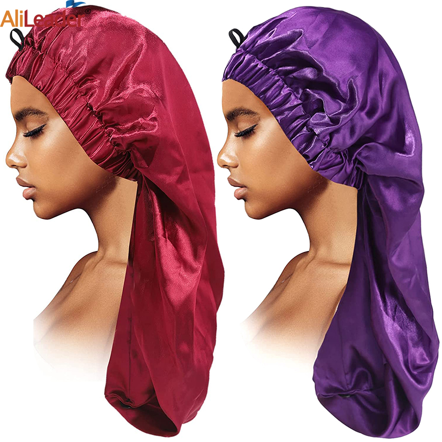 Best of Long Satin Bonnet Sleep Cap Adjustable Buckle Hair Care Head Cover Bonnet Soft Elastic Satin Night Sleep Cap For Women Silk Cap Reviews & Tips