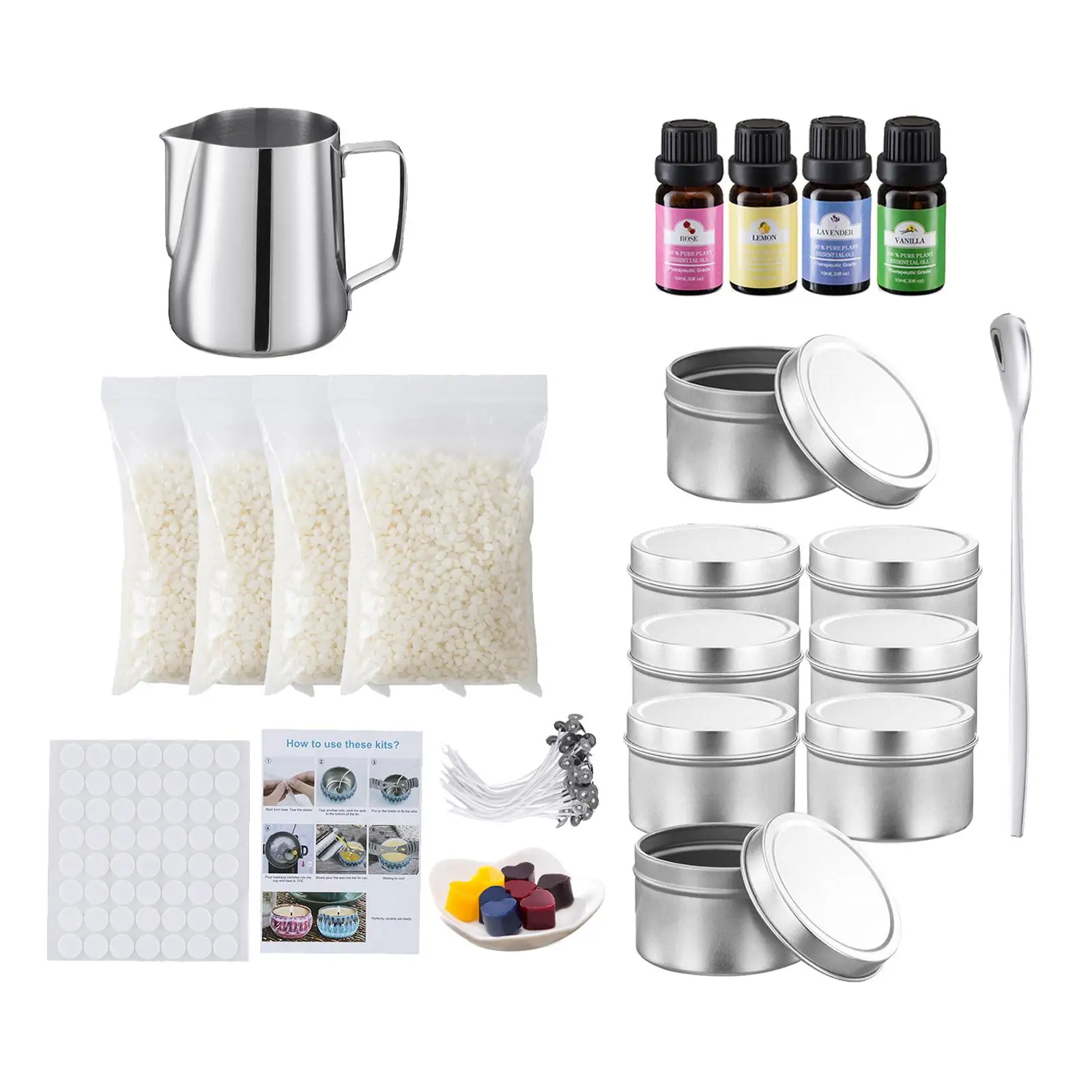 Candle Making Kit Supplies Tools, Melting Spouts Boiler Pot, Candle Wicks, Wick Stickers, Wick Holder, Stirring Spoon