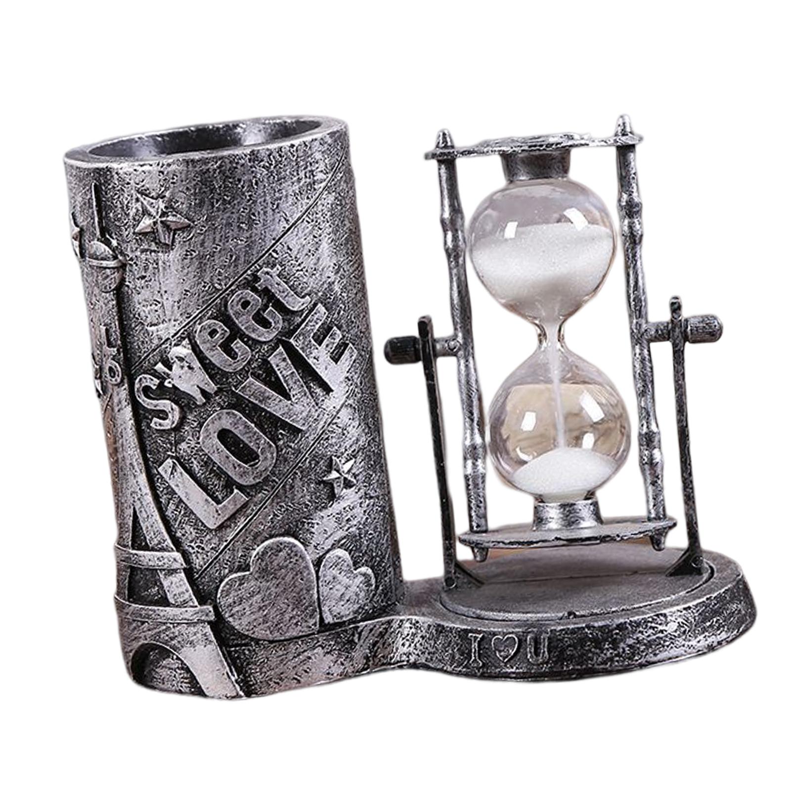 Pen Holder Desk Organizer Unique Decorative Novelty Art Hourglass Decor Sand Clock Decorative Rotating Hourglass for Office