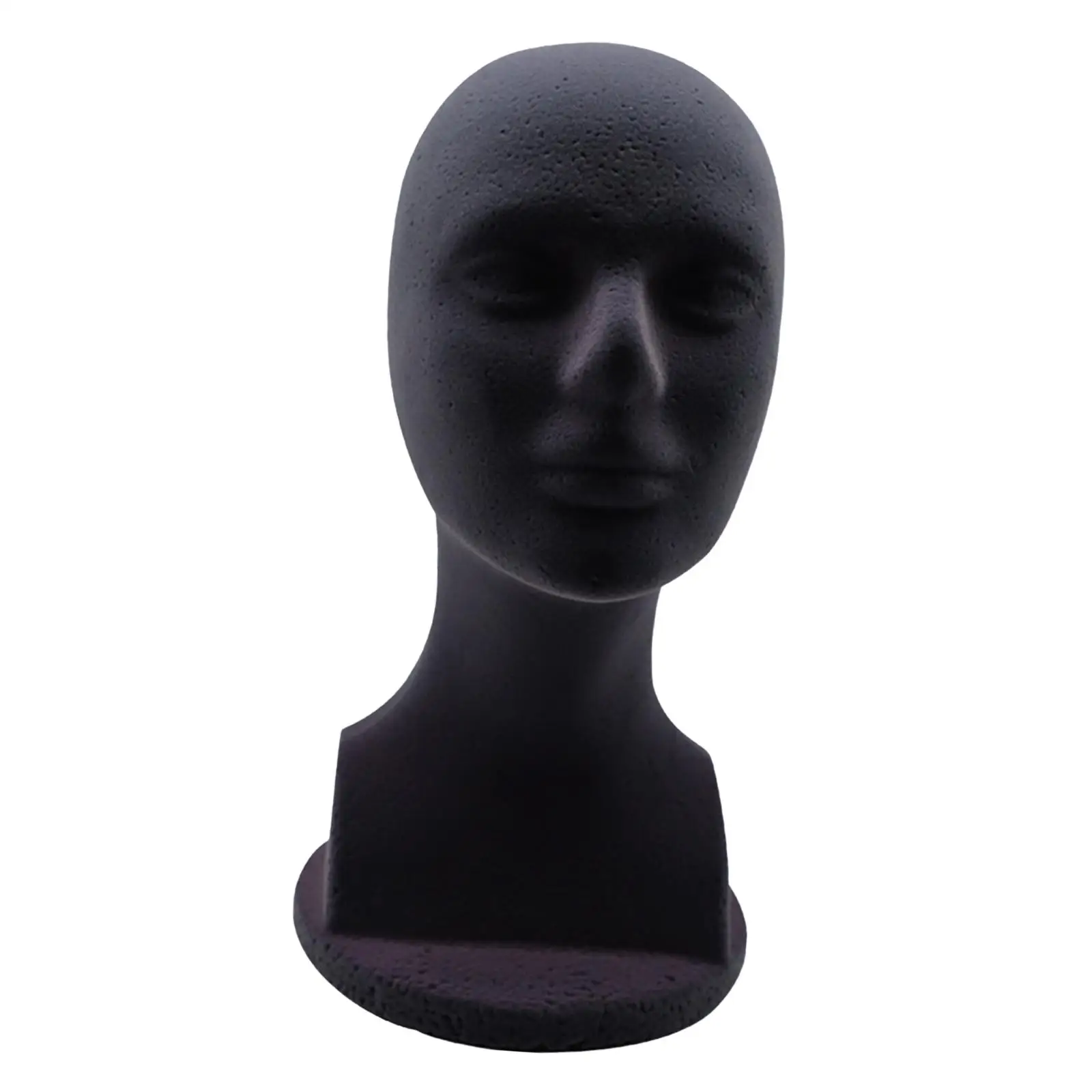 Man Styrofoam Mannequin Head Model Hat Display Stand Black 48.5cm Head Circumference Accessories 12.6 inch Tall DIY Stable Base