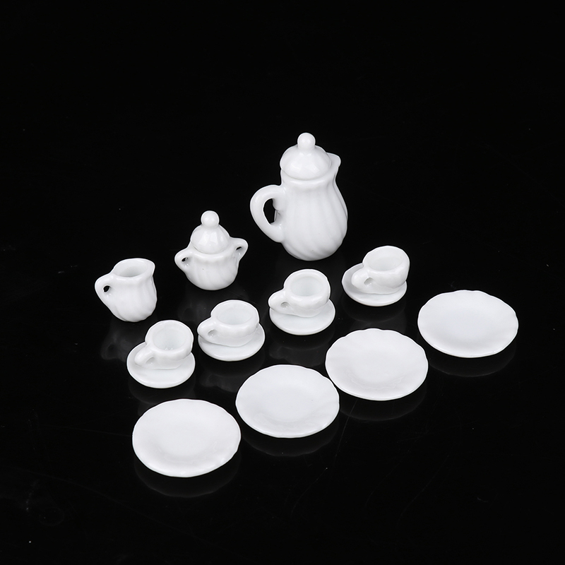 1Set Ceramic Scale 1:12 Doll House Miniature Porcelain Tea Cup Set Tableware Kitchen Dollhouse Teapot DIY Toys