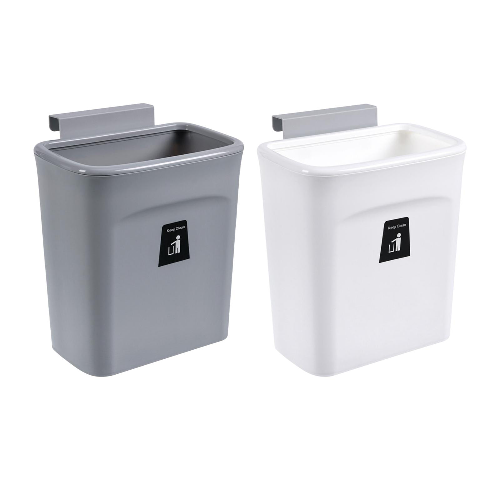 Wall Mounted Counter Waste Compost Bin with Lid Kitchen Cabinet Door Hanging Trash Can 9L for Restroom Bathroom Laundry Kitchen