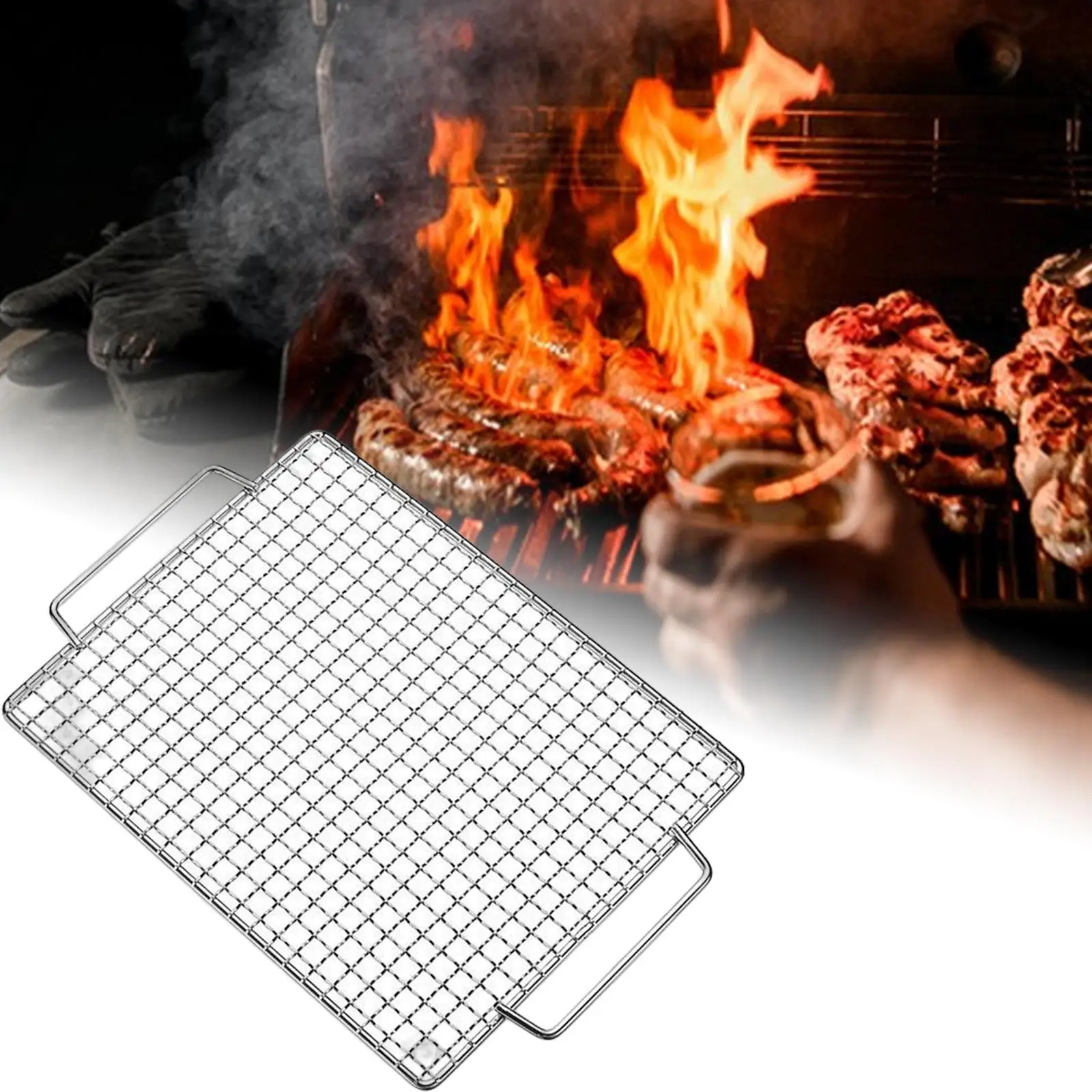 Portable Barbecue Grill Net Multifunction Stainless Steel Grill Pan Mesh for Cooking Camping Picnic Tool Garden Baking