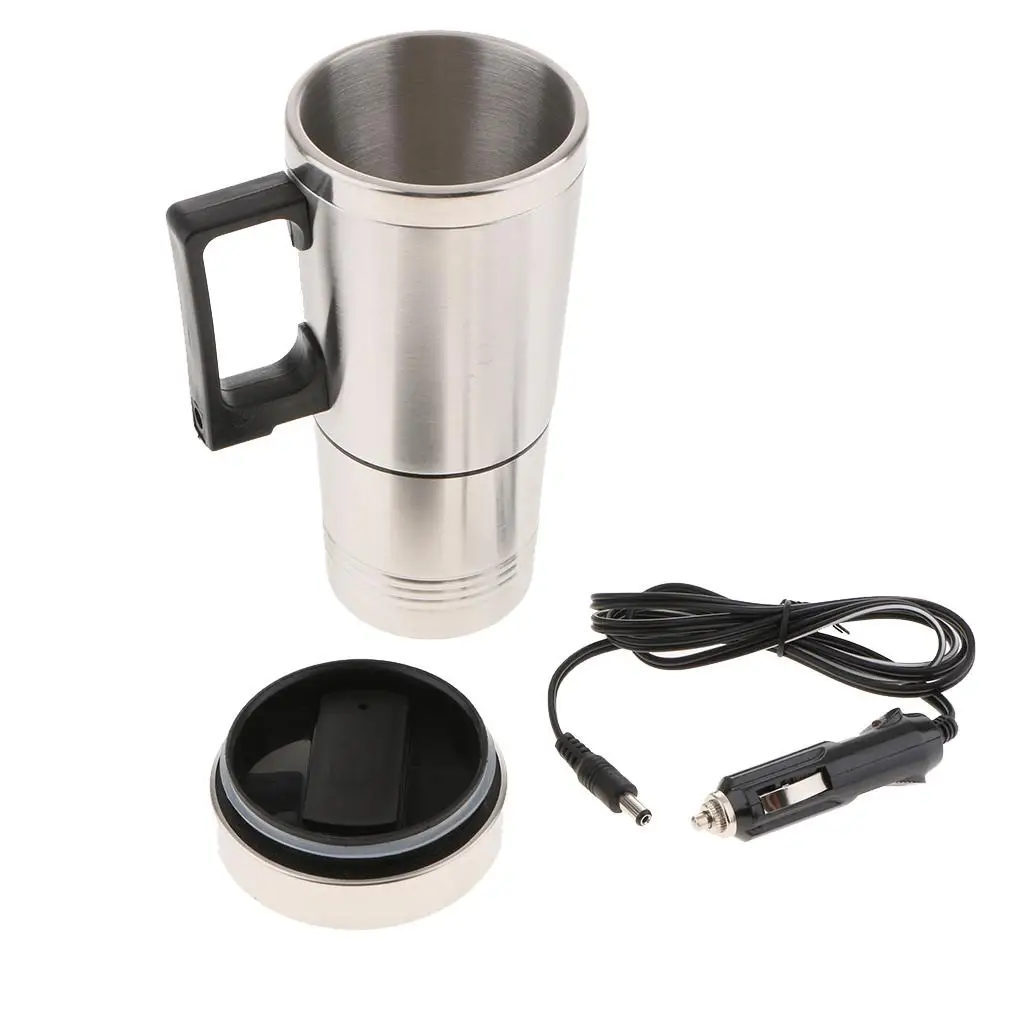 12V Car Electric Heated Hot Water Kettle Bottle Cup Stainless Steel Pretty