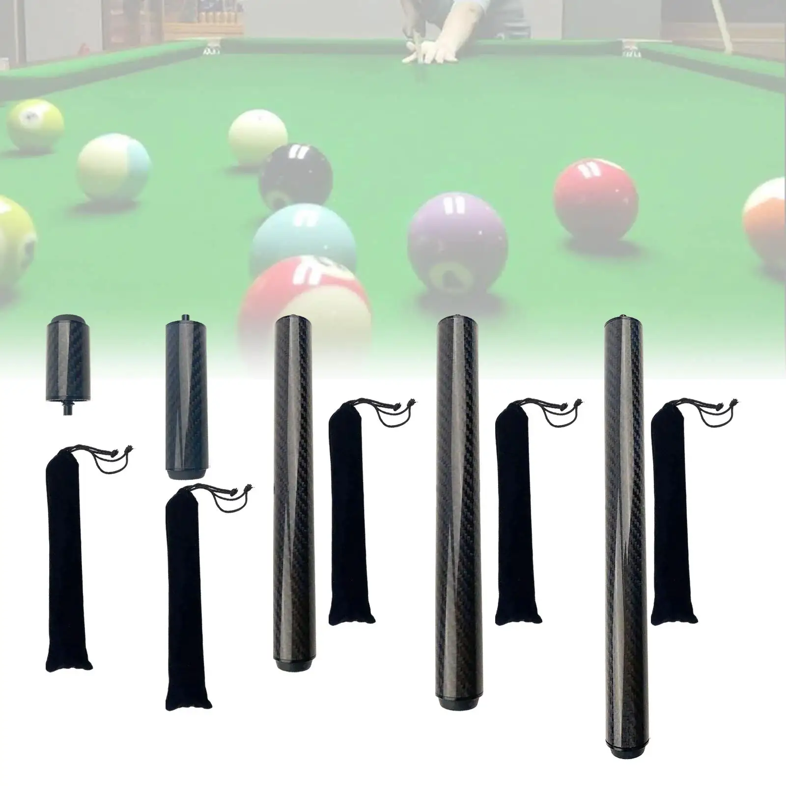 Billiards Pool Cue Extension Compact Carbon Fiber Cue Stick Extenders Billiard Connect Shaft Snooker for Billiard Cues Beginners