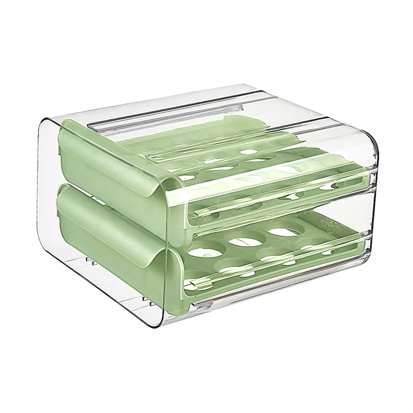 2 Layer Egg Holder Durable with Handles Space Saving Transparent Reusable Large Capacity Drawer Egg  Storage Box for Pantry