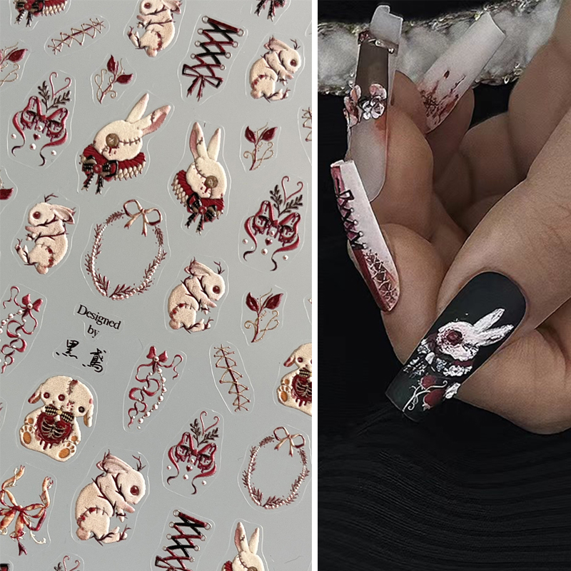 Best of Thorns Rose Bloody Bunny 5D Embossed Reliefs Self Adhesive Nail Art Stickers Dark Style 3D Nail Decorations Decals Wholesale Reviews & Tips