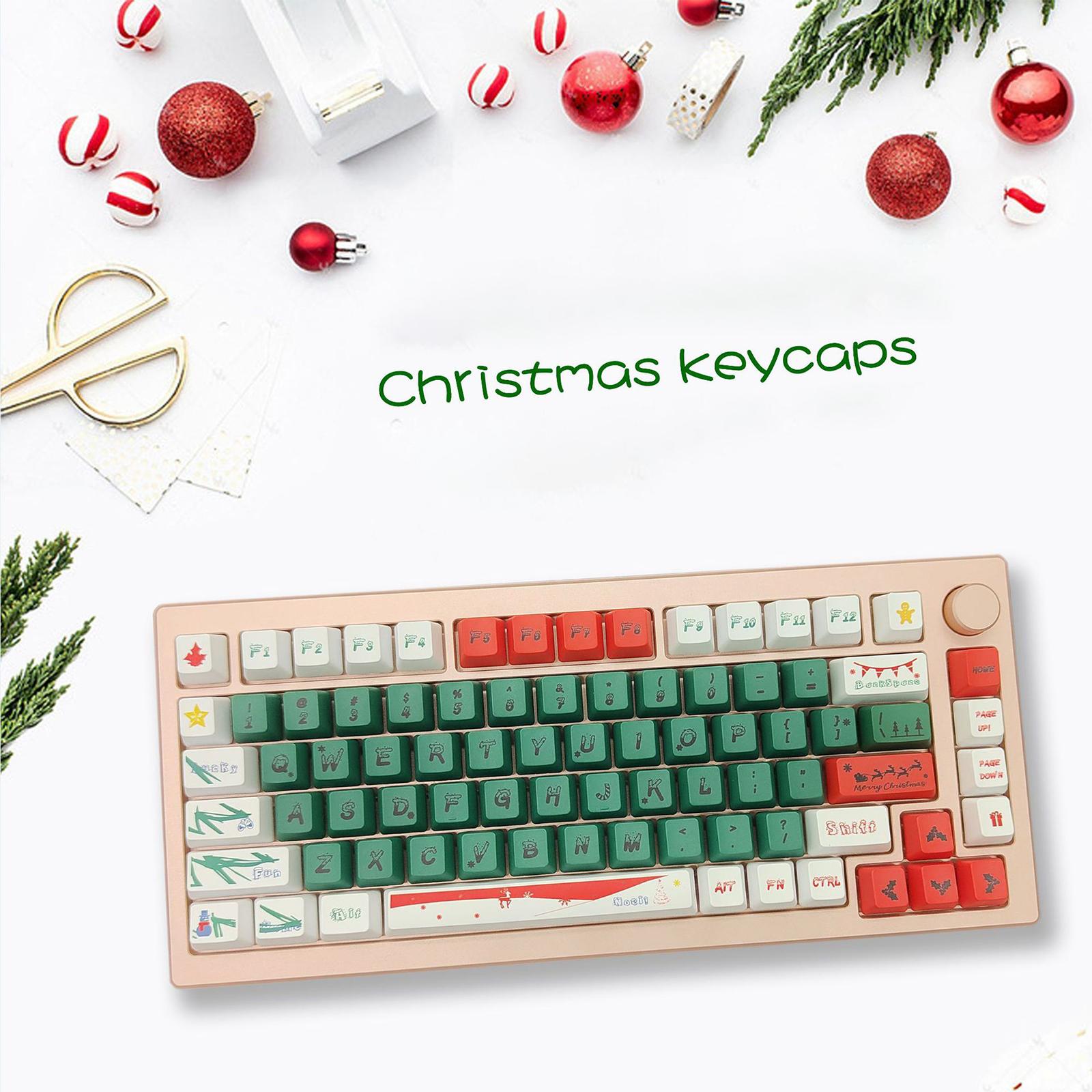 123-Key PBT Keycaps Christmas Style Mechanical Keyboard Keycaps for 61/ 64 /68 /87/ 96 /98 /108