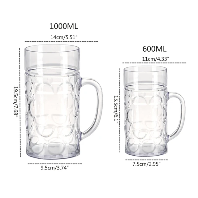 1000ML Beer Glasses Mug Large Capacity Thick Beer Mug Glass Crystal Glass  Cup Transparent with Handle for Club Bar Party Home