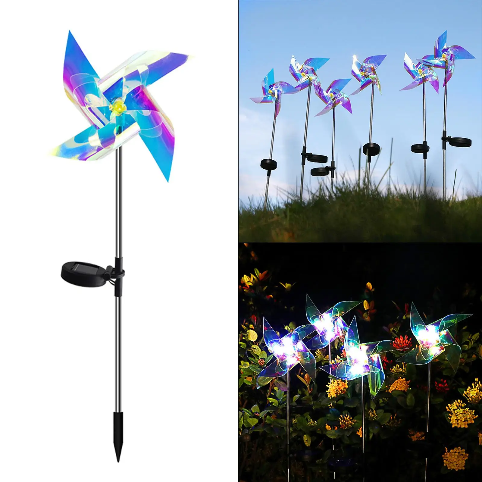 Outdoor Solar Windmill 8 LED Rotated Stainless Steel for  Path