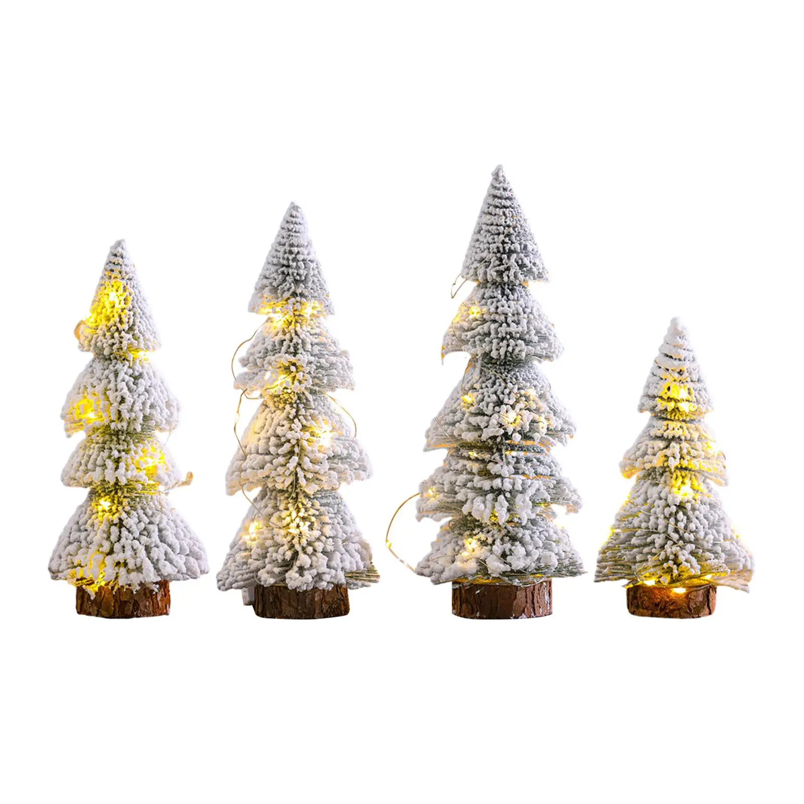 Snow Flocked Christmas Tree Ornament Display Party with LED Lights Tabletop Christmas Tree for Desk Holiday Indoor Shelf Decor