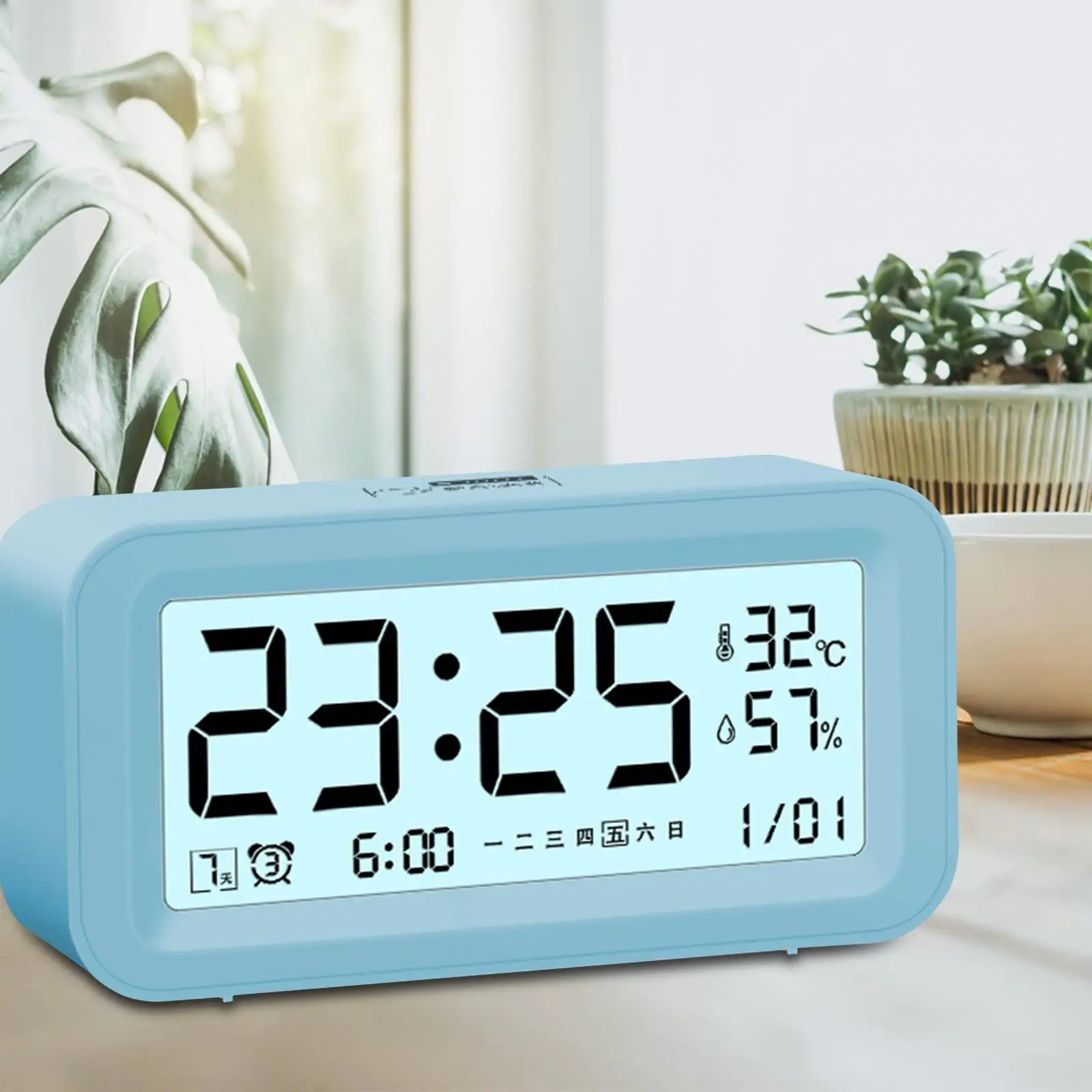 Digital Alarm Clock LCD Electronic Clock Large Display for Bedroom Bedside Kids