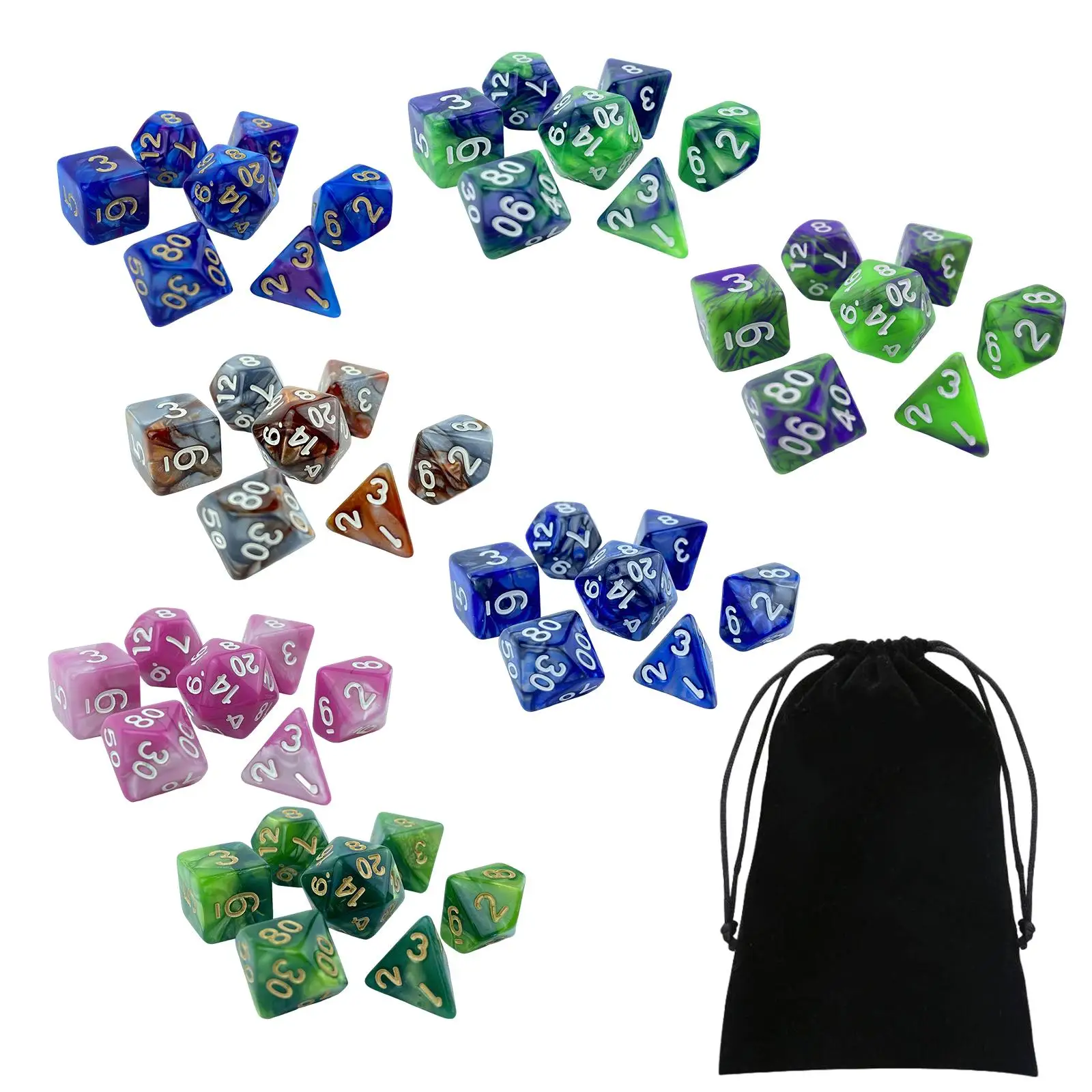 49x Acrylic Polyhedral Dices Set with Storage Bag D8 D10 D12 D20 Toys Math Teaching Rolling Dices for Table Games Parties KTV