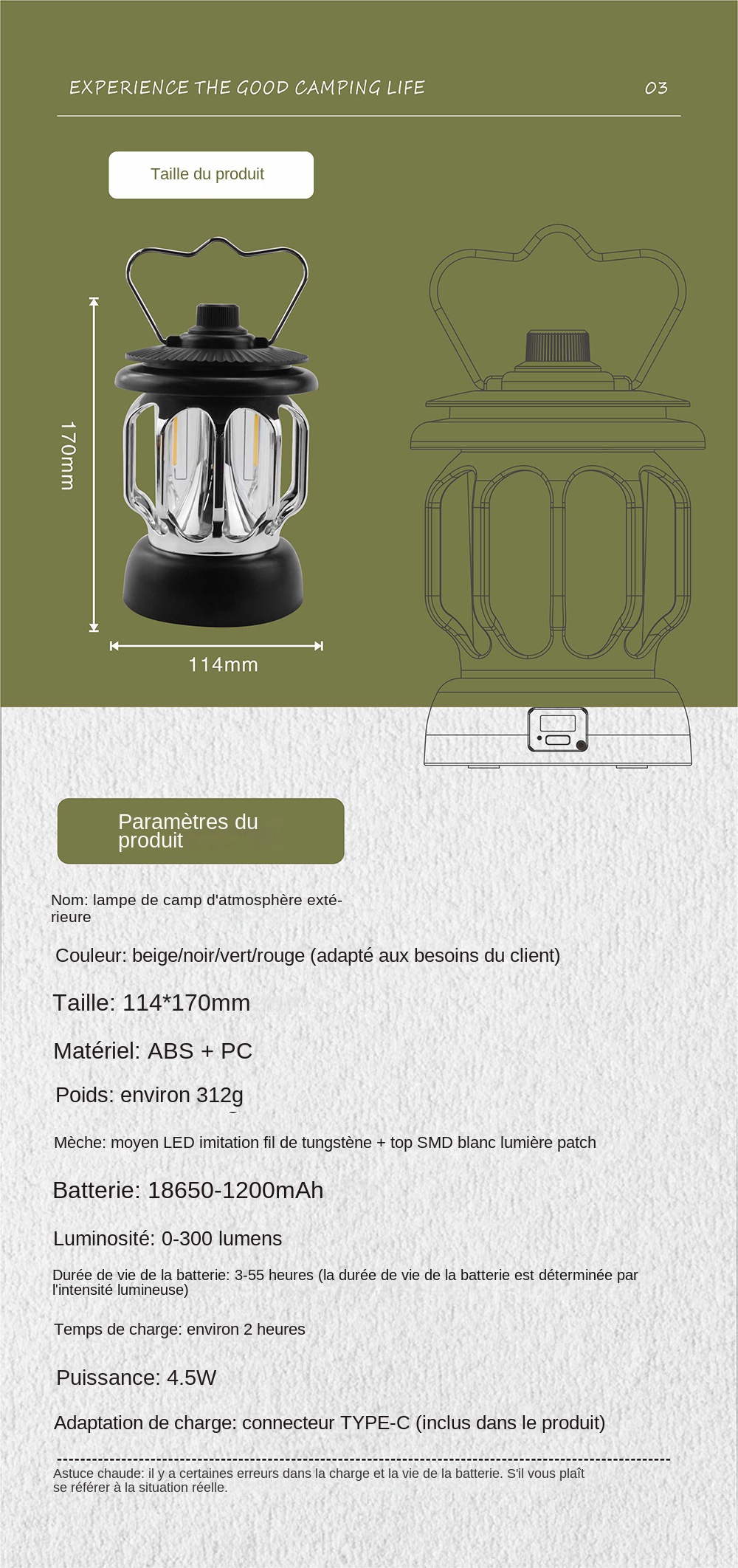 Lumières De Camping Au Extérieure Portable Lampe Télescopique