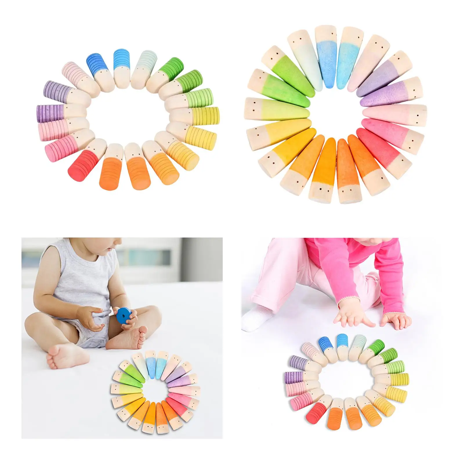 18Pcs Peg People Figures Toys Training Logical Thinking Color Classification Rainbow Peg Dolls for Toddlers for Children Kids