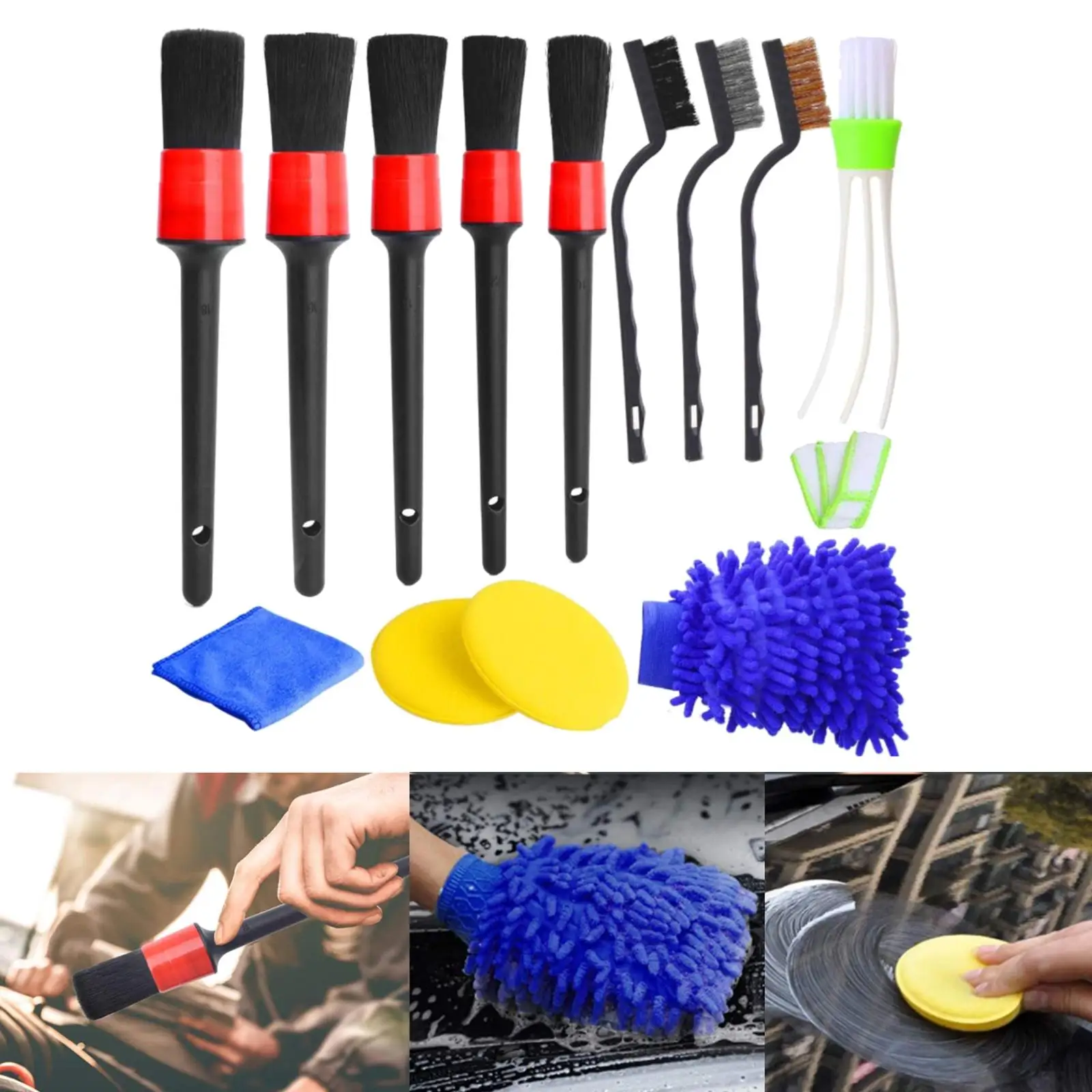 13x Car Detailing Brush Set Wire Brushes for Cleaning Engine Wheel