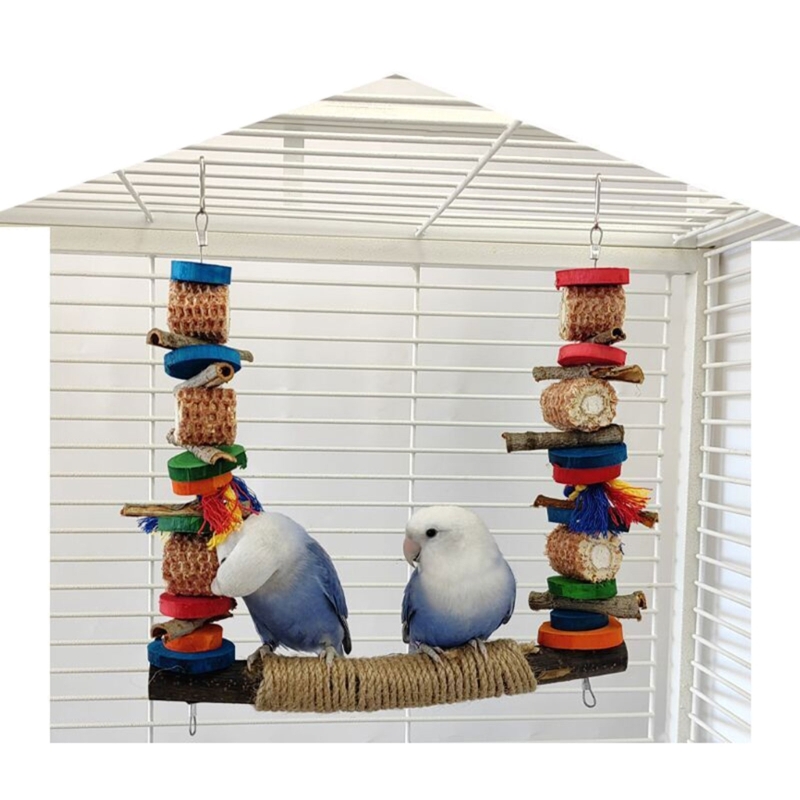 Title 8, Bird Swing for Cage Parrot Perch Natural Wood S...