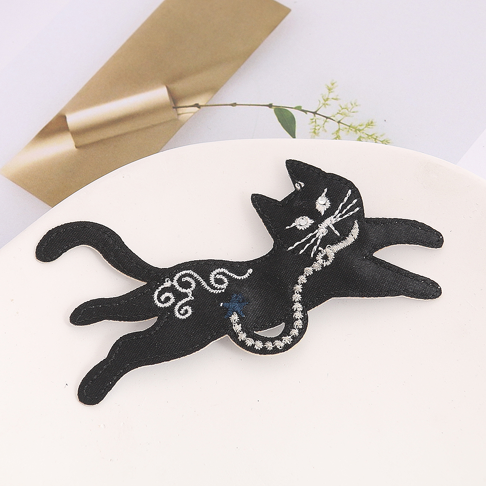 2PCS Cartoon Schwarze Katze Gestickte Patch Eisen auf Patches für Kleidung DIY Bekleidung Nähen Liefert Dekorative Stoff Aufkleber Handwerk – Detail 6