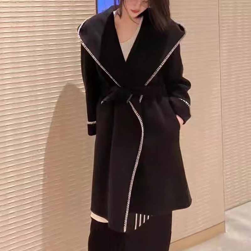 2022 Winter New Women Brand Long Wool Coat High Quality Luxury Slim Fit Lapel Hooded Jacket Single Breasted Top Female Clothing