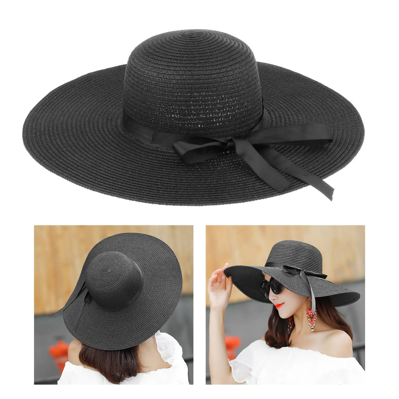 Women Girl Floppy Straw Hats Wide Brim Packable Roll Up Summer  