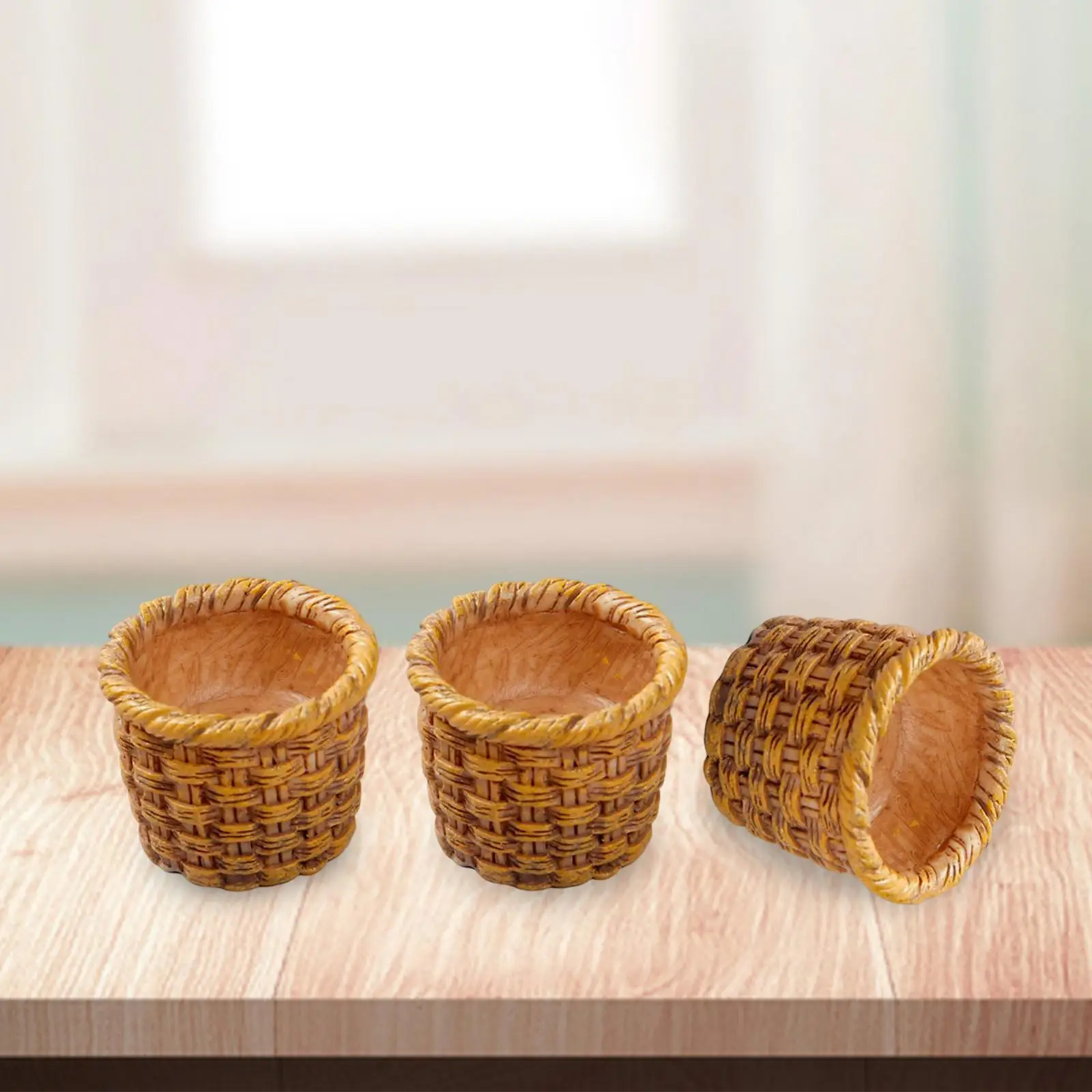 3Pcs Dollhouse Rattan Basket 1:12 Fittings DIY Miniature Frame Cute Storage for