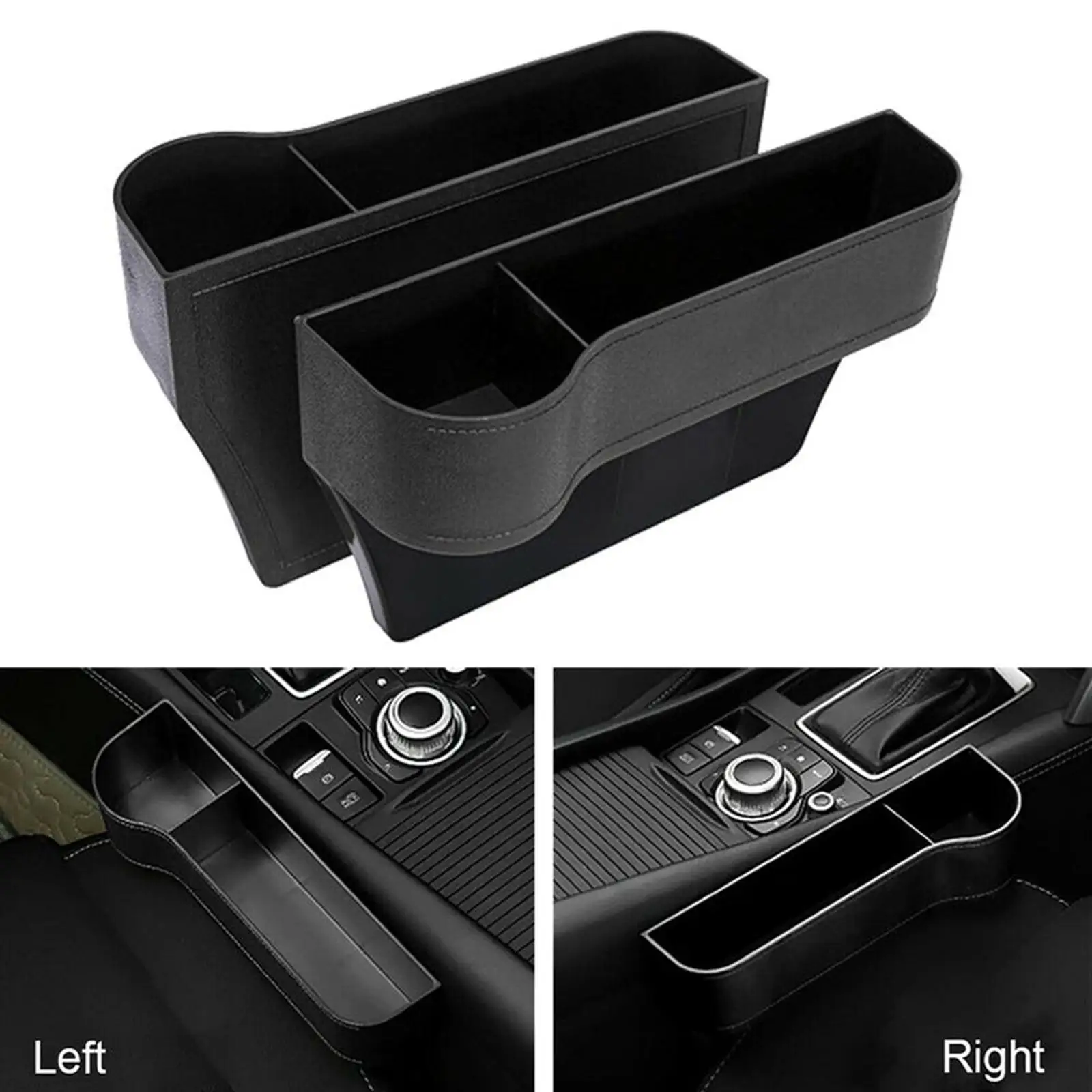 2Pcs Auto Car Seat Gap Catcher Between Seats Organiser Pocket w/Cup Holder for Cellphone Wallet Keys Black