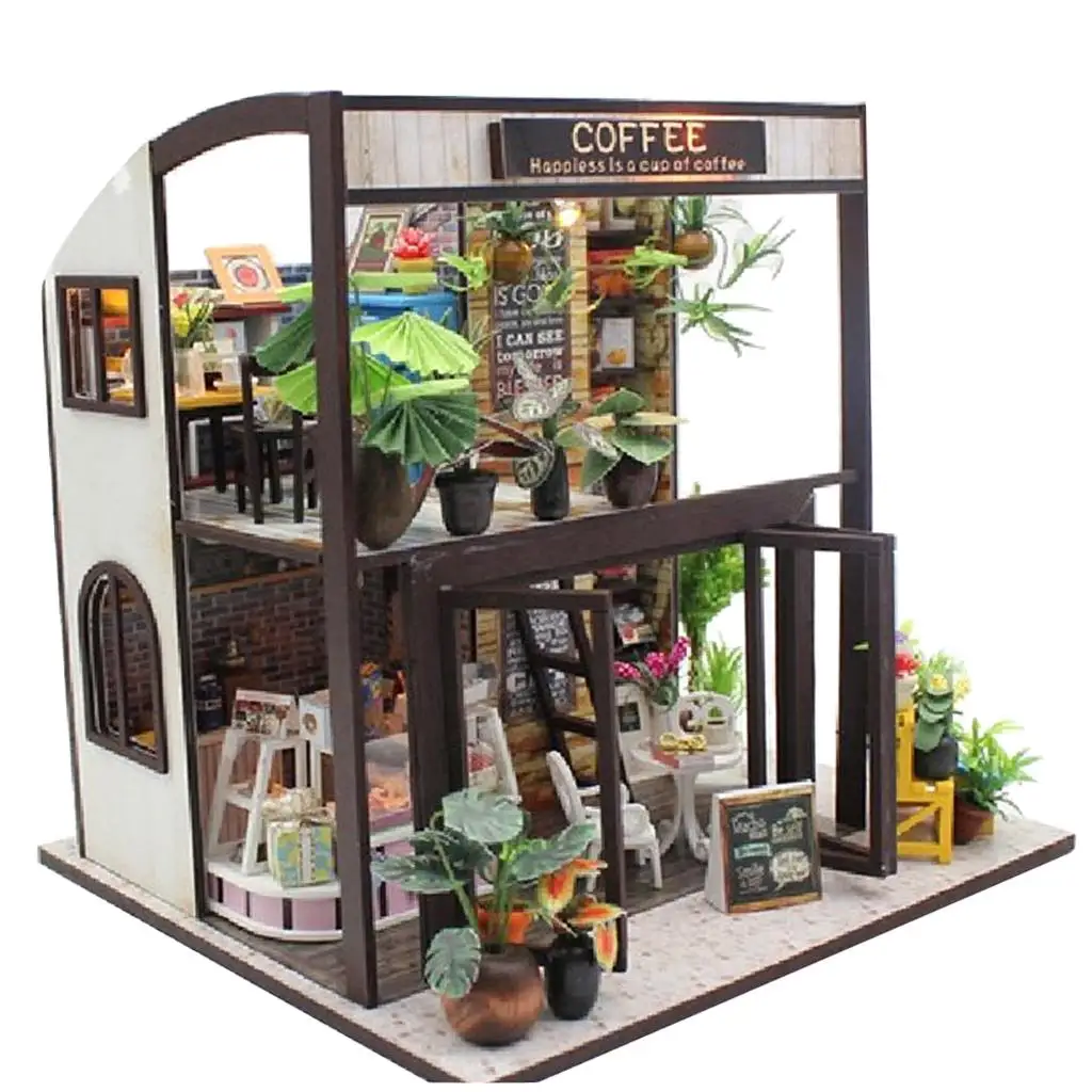 1/24 Handcrafts Dollhouse Miniature Kits Coffee House W/ Furniture & LED