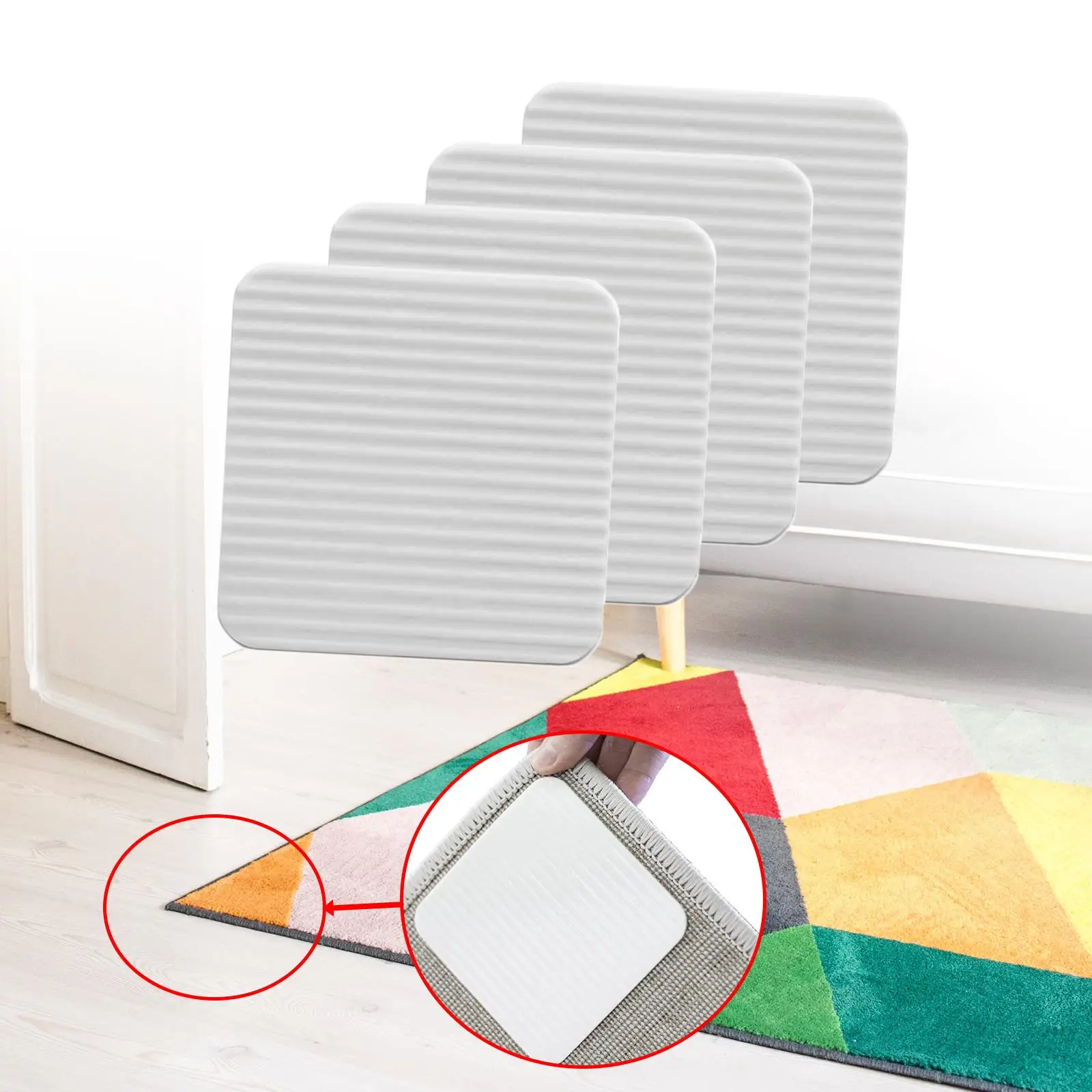 4x Rug Corner Grippers Anti Slip Washable Carpet Stickers for Bathroom Tile Floors