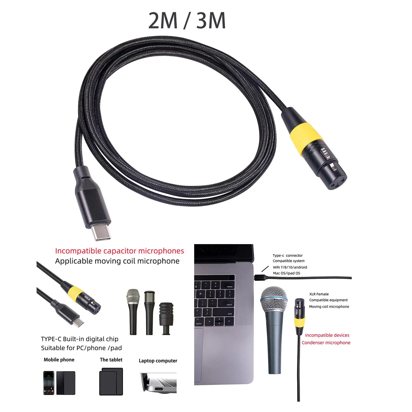 Multifunction XLR Female to USB Microphone Cable Simple to Use Sing Audio Cable Male to Female for Smartphones Computer
