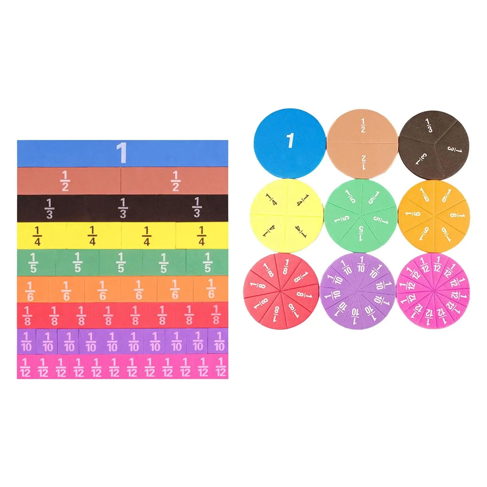 Fraction Strips and Circles Math Materials Counting Toy Manipulatives for Kids Children