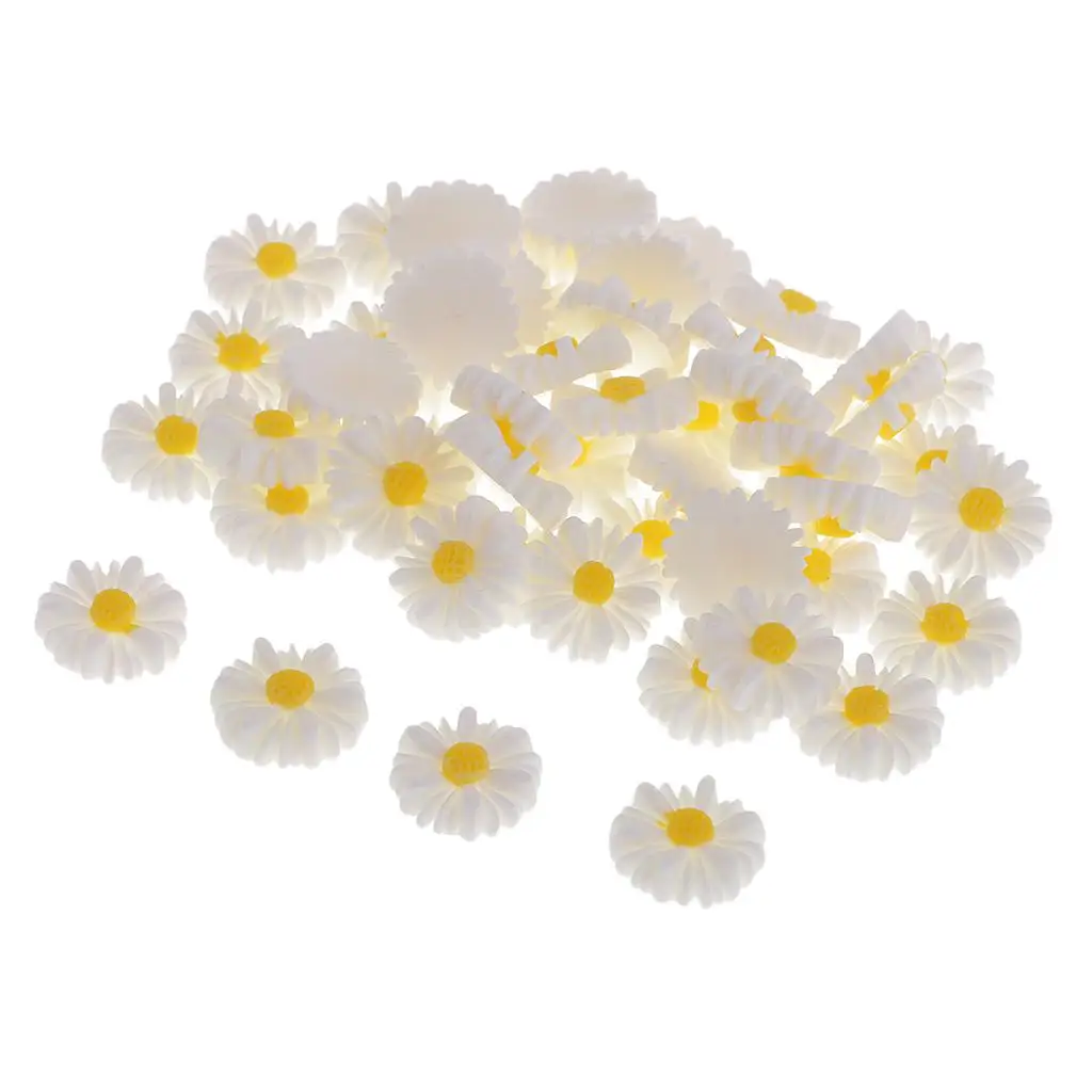 50x 13MM Daisy Resin Flower Cabochons Flatbacks Decoration Buttons for Scrapbooking Craft DIY Decoration Jewelry Making Supplies