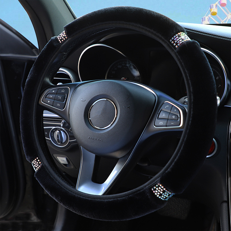 Winter-Lenkradbezug aus Kunstfell mit Strasssteinen, ohne Innenring, lange kurze Frisur, dehnbar, universelle Passform für das Auto – Detail 1