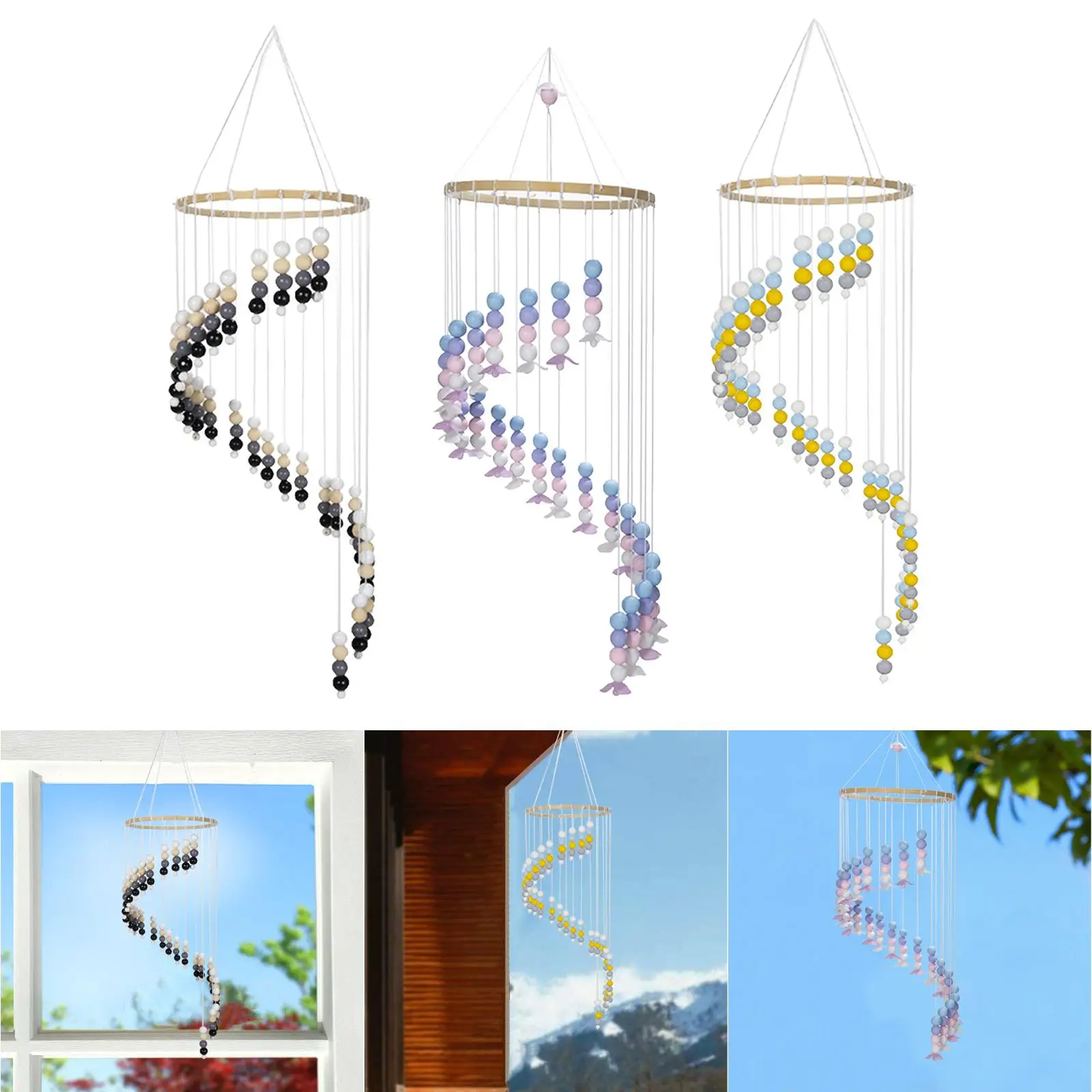 DIY Wooden Beads Wind Chime Hannging Mobile for Wall Hannging Crib Bed