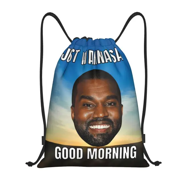 Custom Funny Kanye West Meme Drawstring Backpack Bags Lightweight Rapper  Music Producer Gym Sports Sackpack Sacks for Traveling