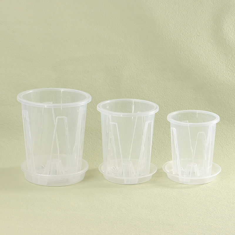 Description Picture 2 of item1Pc Root Control Transparent Flower Pot With Tray For Phalaenopsis Orchid Planting With Stomata Flower Pot Home Gardening Decor