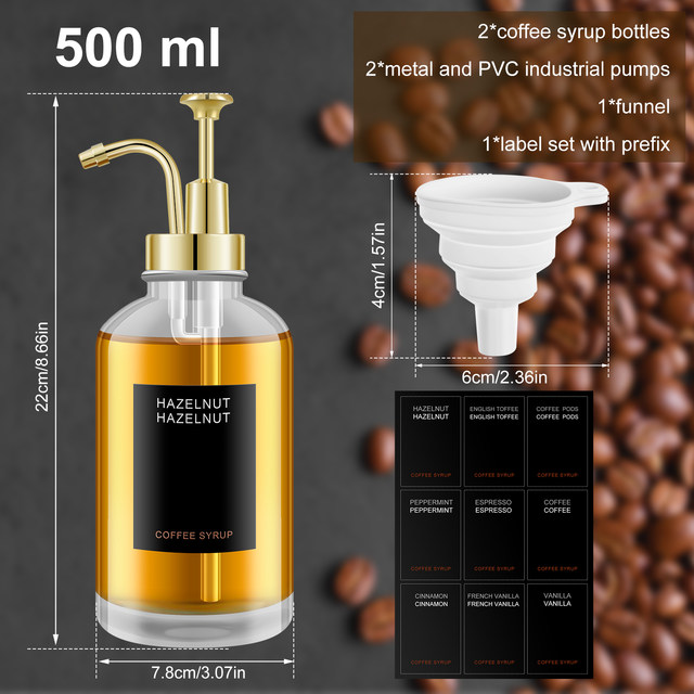 Syrup Dispenser 500ml Clear Coffee Syrup Pump 2 Pcs Coffee Bar Accessories Coffee  Dispenser 2 Pumps Funnel 9 Minimalist Labels - AliExpress