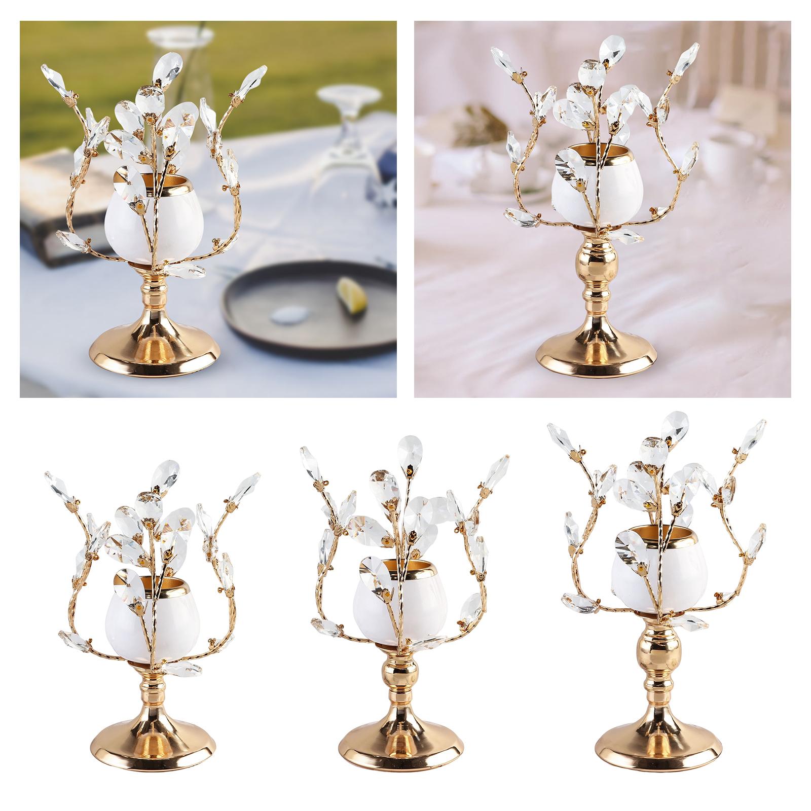 Gold Crystal Candle Holder Wedding Candlestick Dinner Banquet Pillar Stand