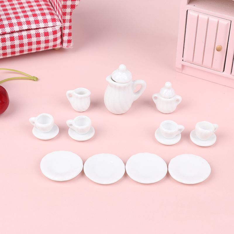 1Set Ceramic Scale 1:12 Doll House Miniature Porcelain Tea Cup Set Tableware Kitchen Dollhouse Teapot DIY Toys