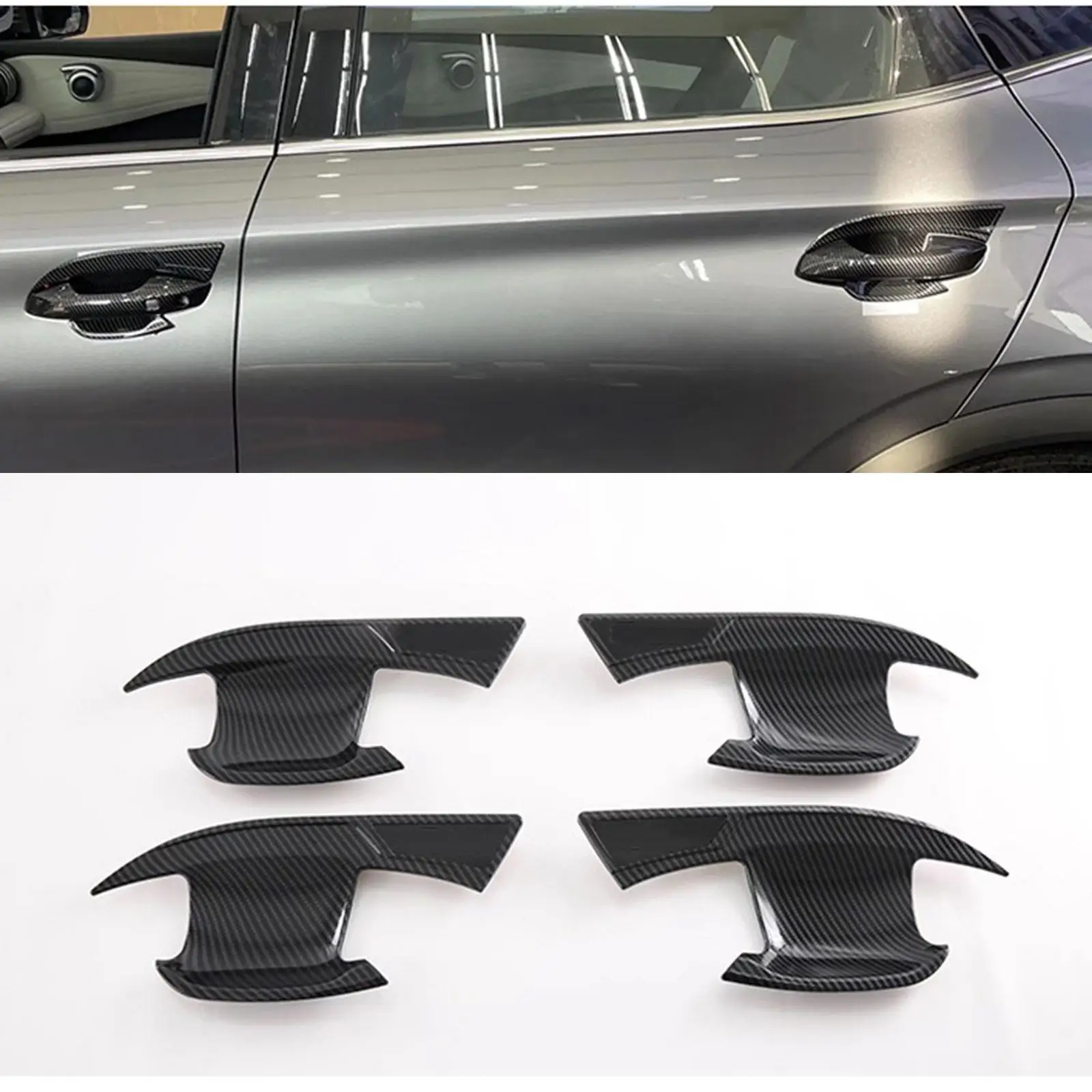 4Pcs Car Door Handle Cup Scratch Protector Carbon Fiber Anti Scratch Protection Sticker Car Accessory for Byd Yuan Plus 22